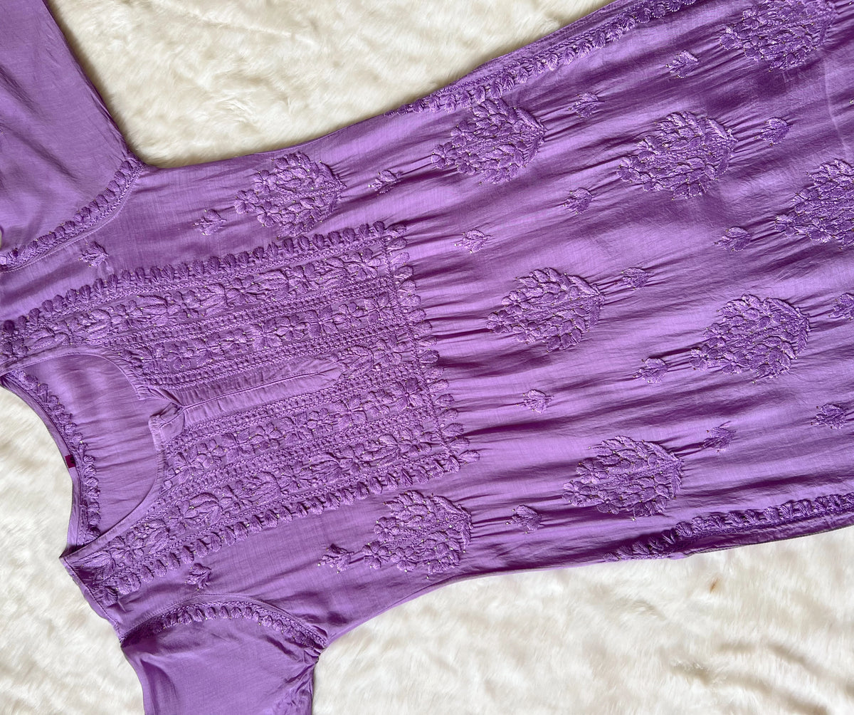 Maha Purple Muslin Kurta with Mukesh & Chikankari Handwork
