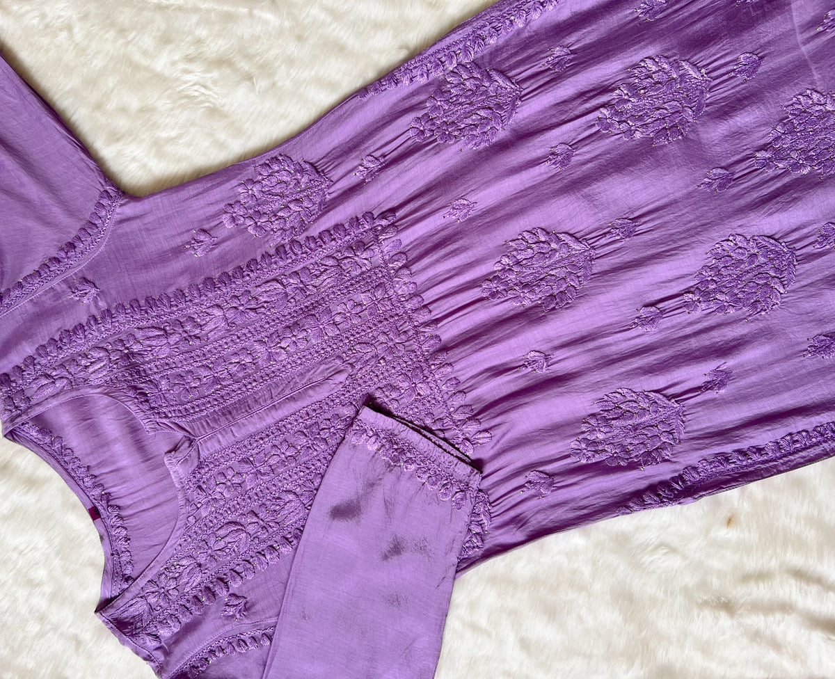 Maha Purple Muslin Kurta with Mukesh & Chikankari Handwork