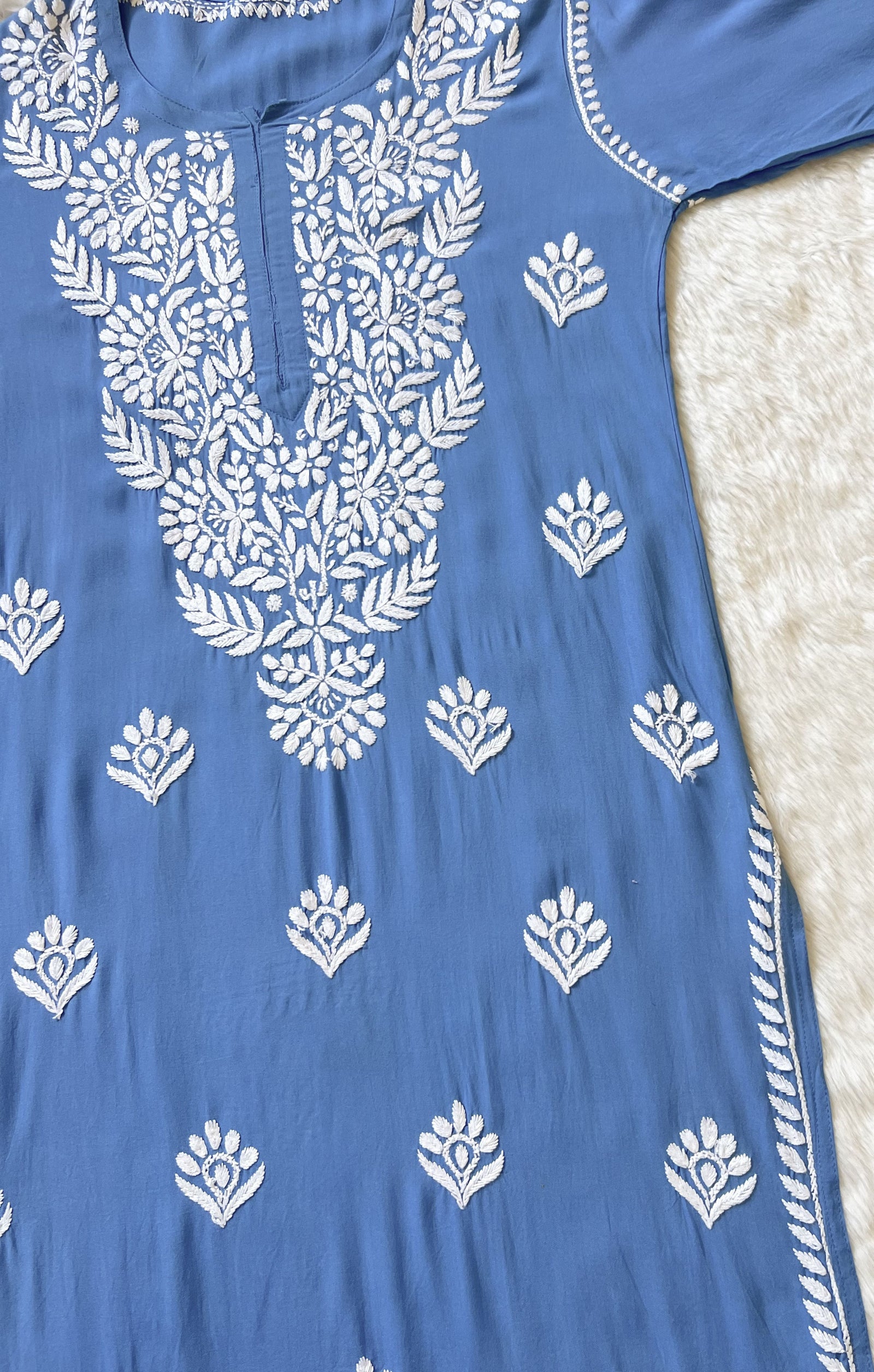 Mahi Blue Long Rayon Chikankari Kurta