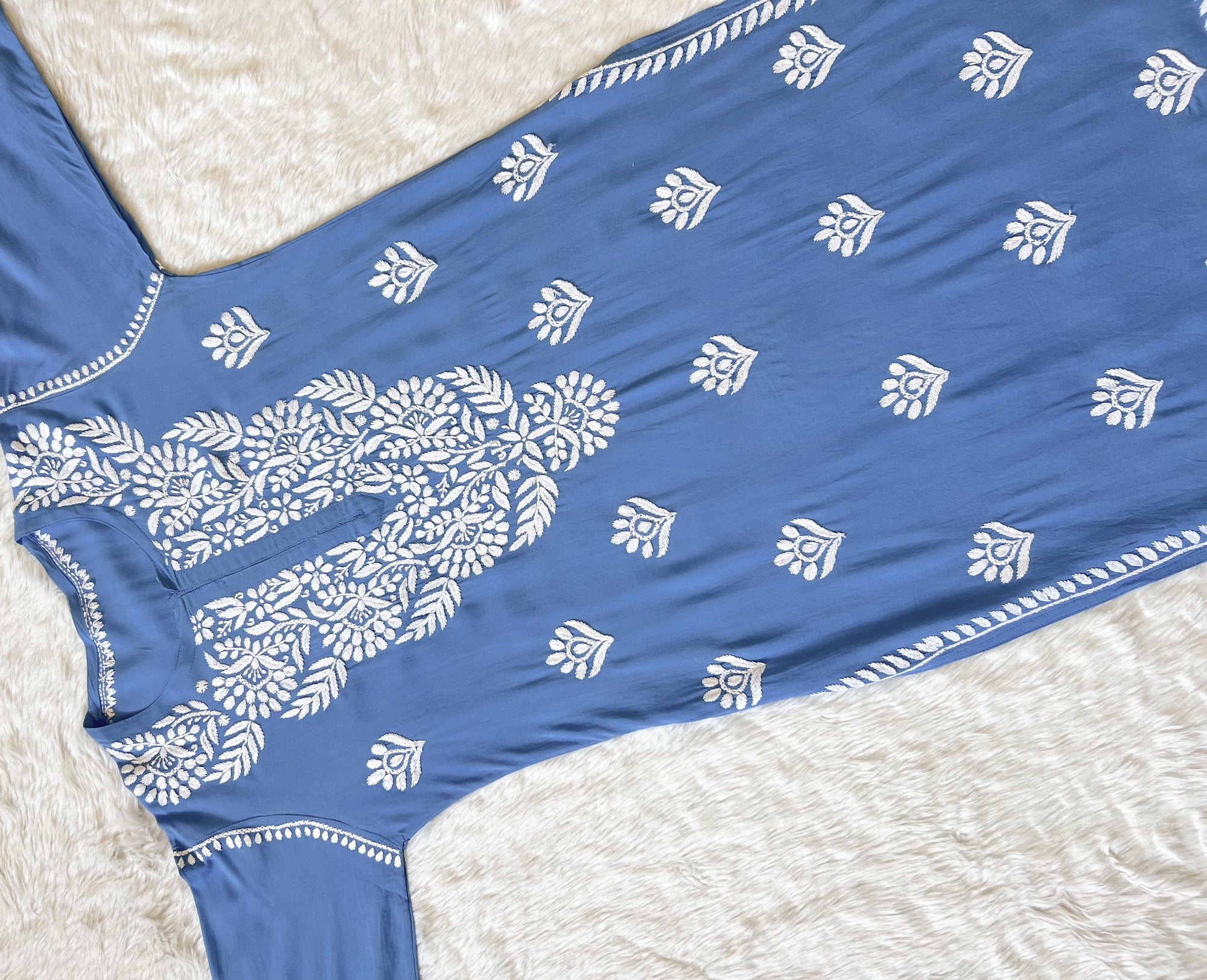 Mahi Blue Long Rayon Chikankari Kurta