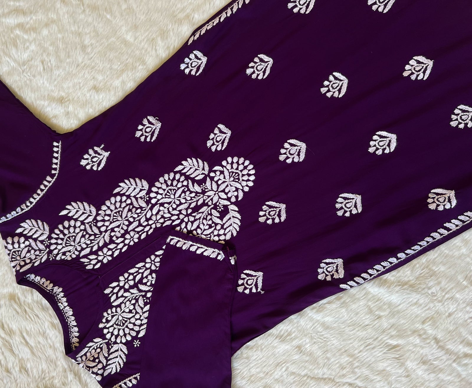 Mahi Dark Purple Long Rayon Chikankari Kurta