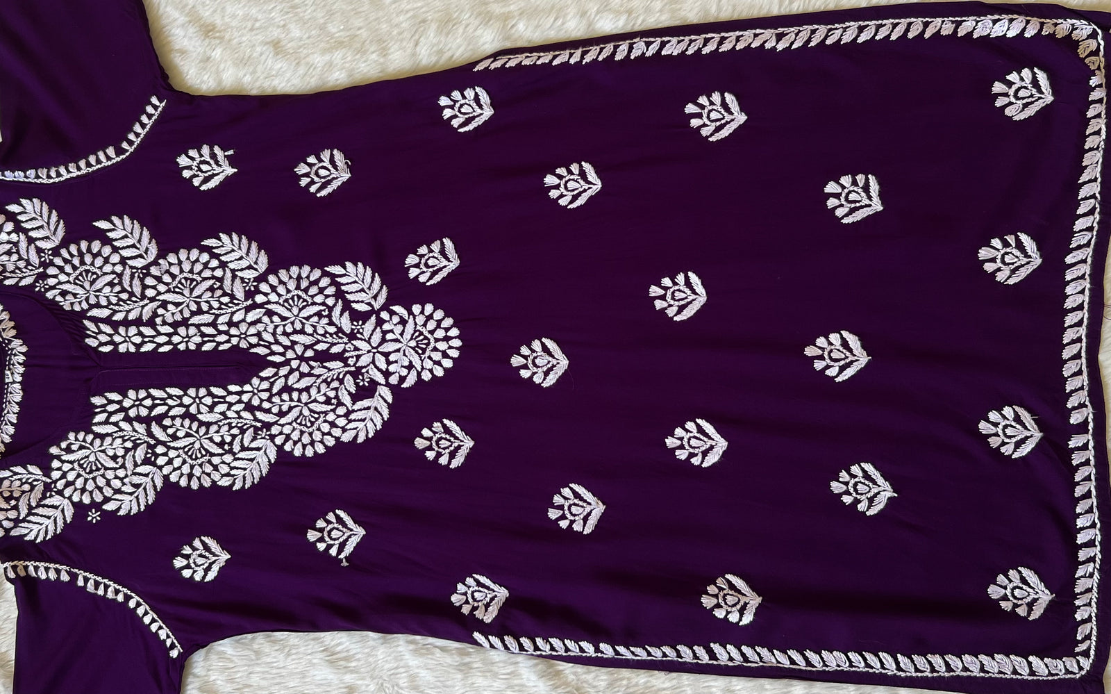 Mahi Dark Purple Long Rayon Chikankari Kurta