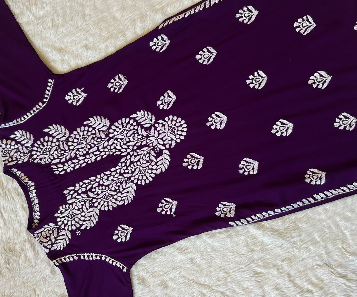 Mahi Dark Purple Long Rayon Chikankari Kurta