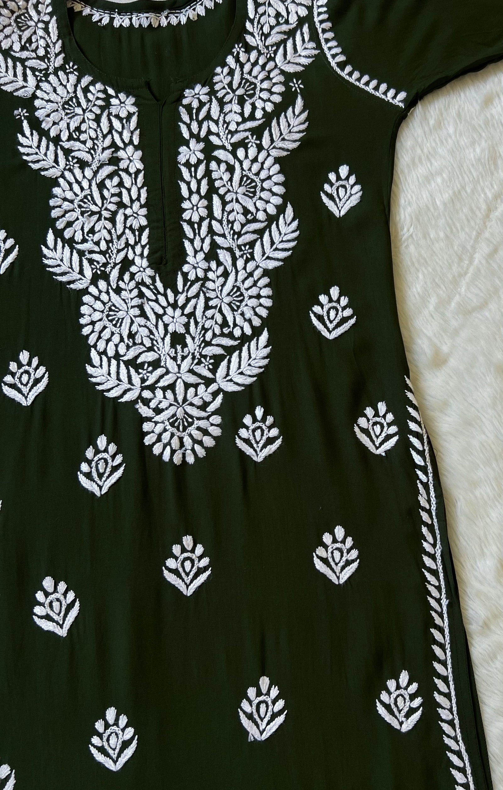 Mahi Forest Green Long Rayon Chikankari Kurta