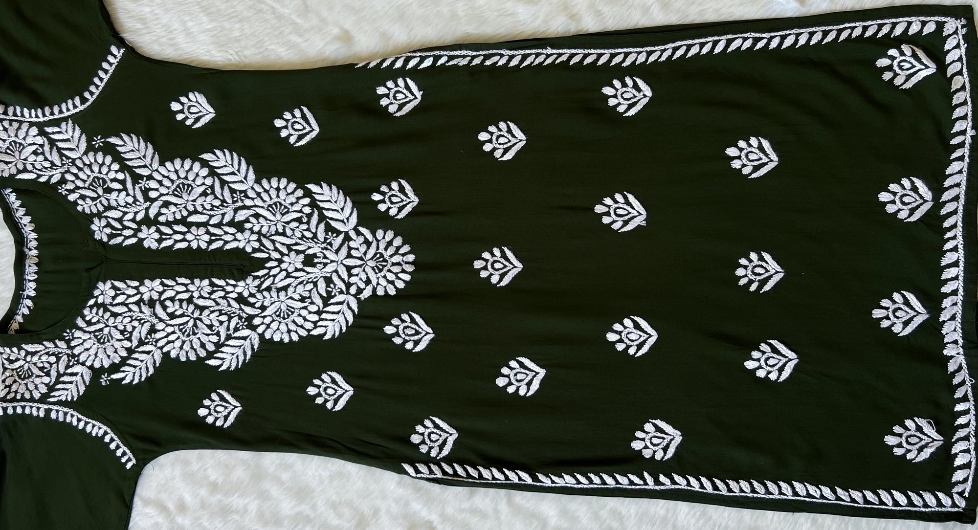 Mahi Forest Green Long Rayon Chikankari Kurta