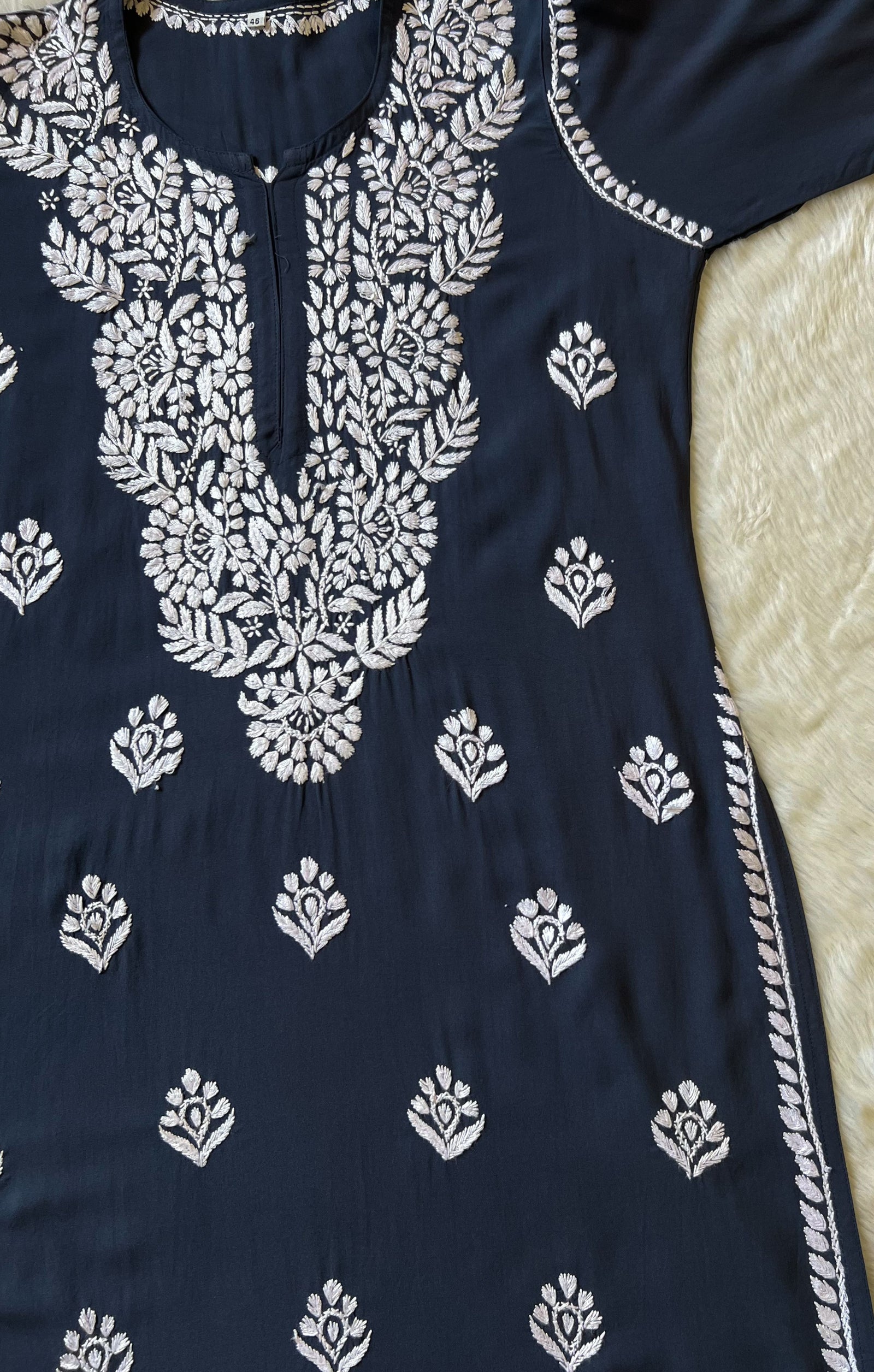 Mahi Grey Long Rayon Chikankari Kurta