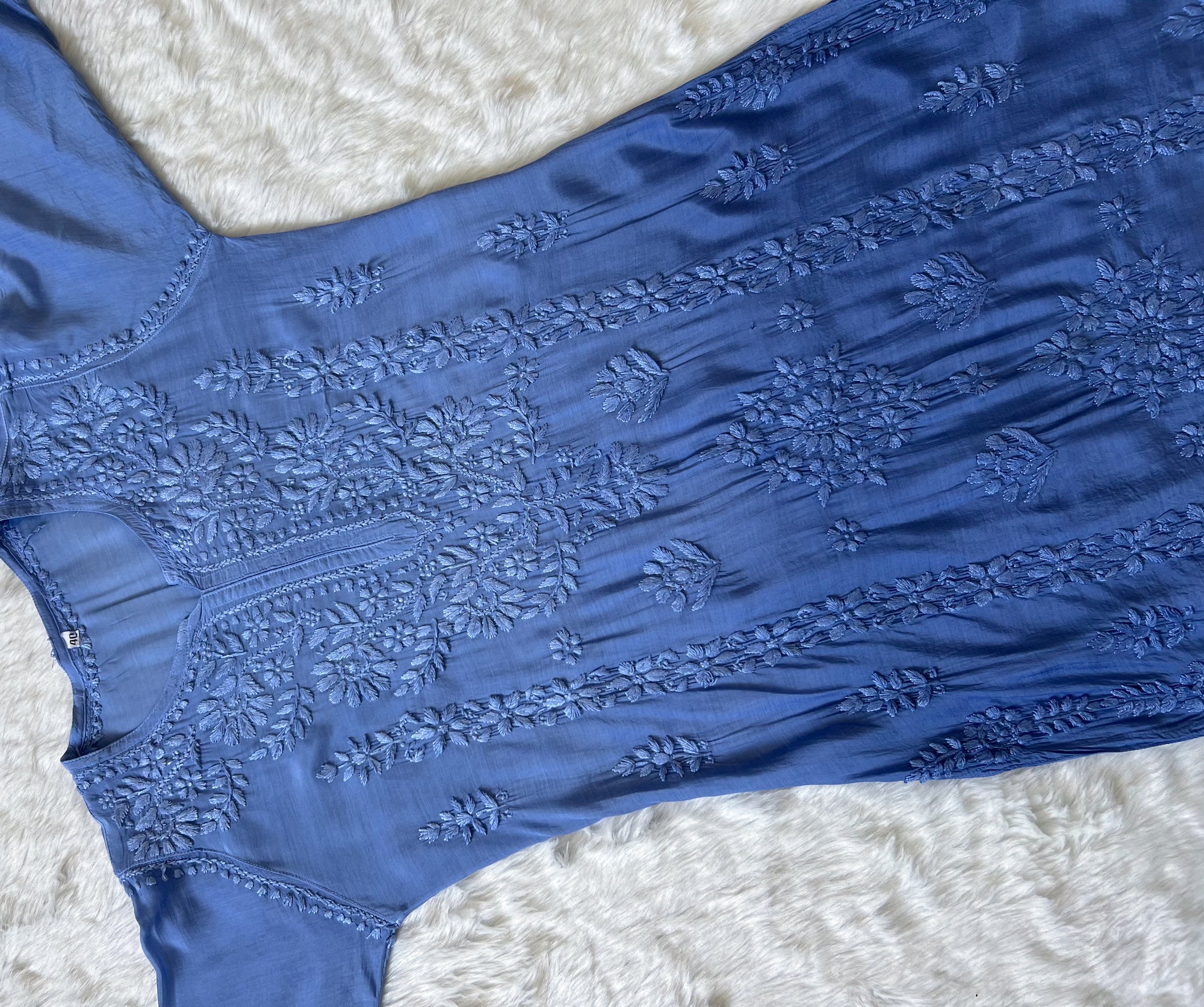 Mahi Ice Blue Muslin Chikan Kurta