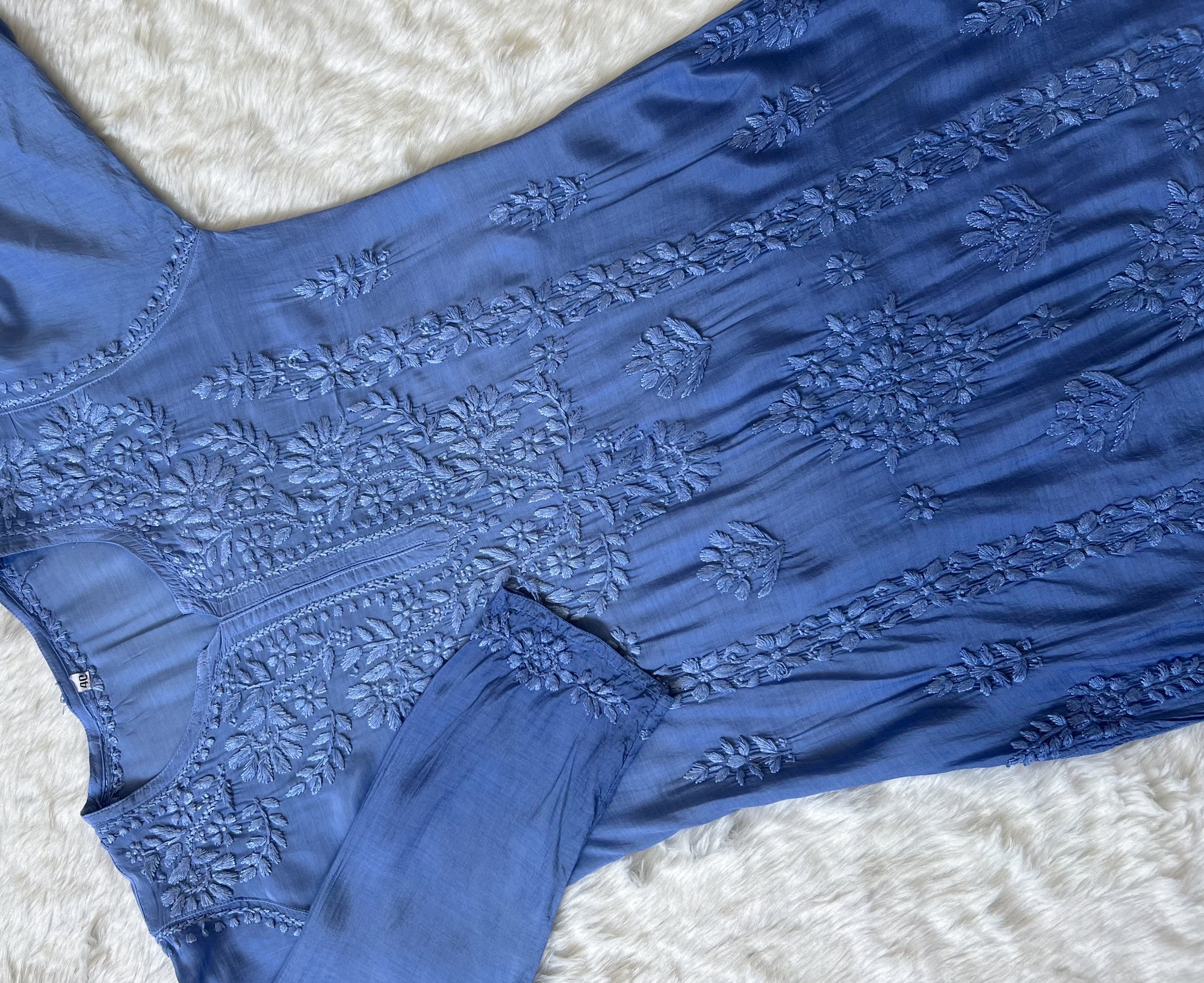 Mahi Ice Blue Muslin Chikan Kurta