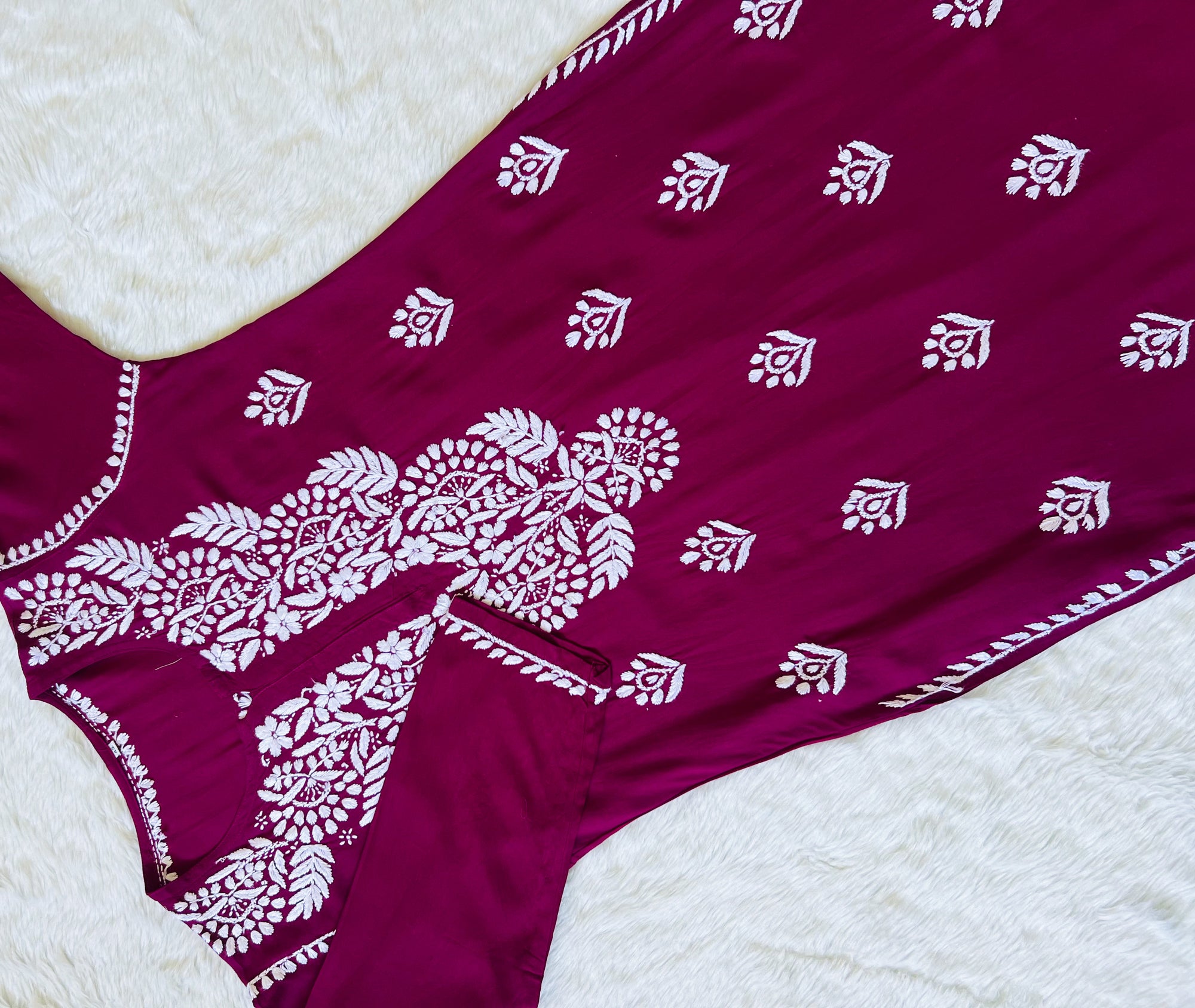 Mahi Magenta Long Rayon Chikankari Kurta