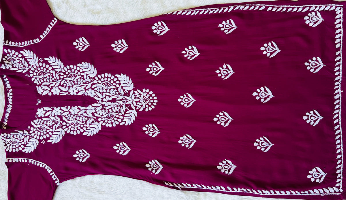 Mahi Magenta Long Rayon Chikankari Kurta