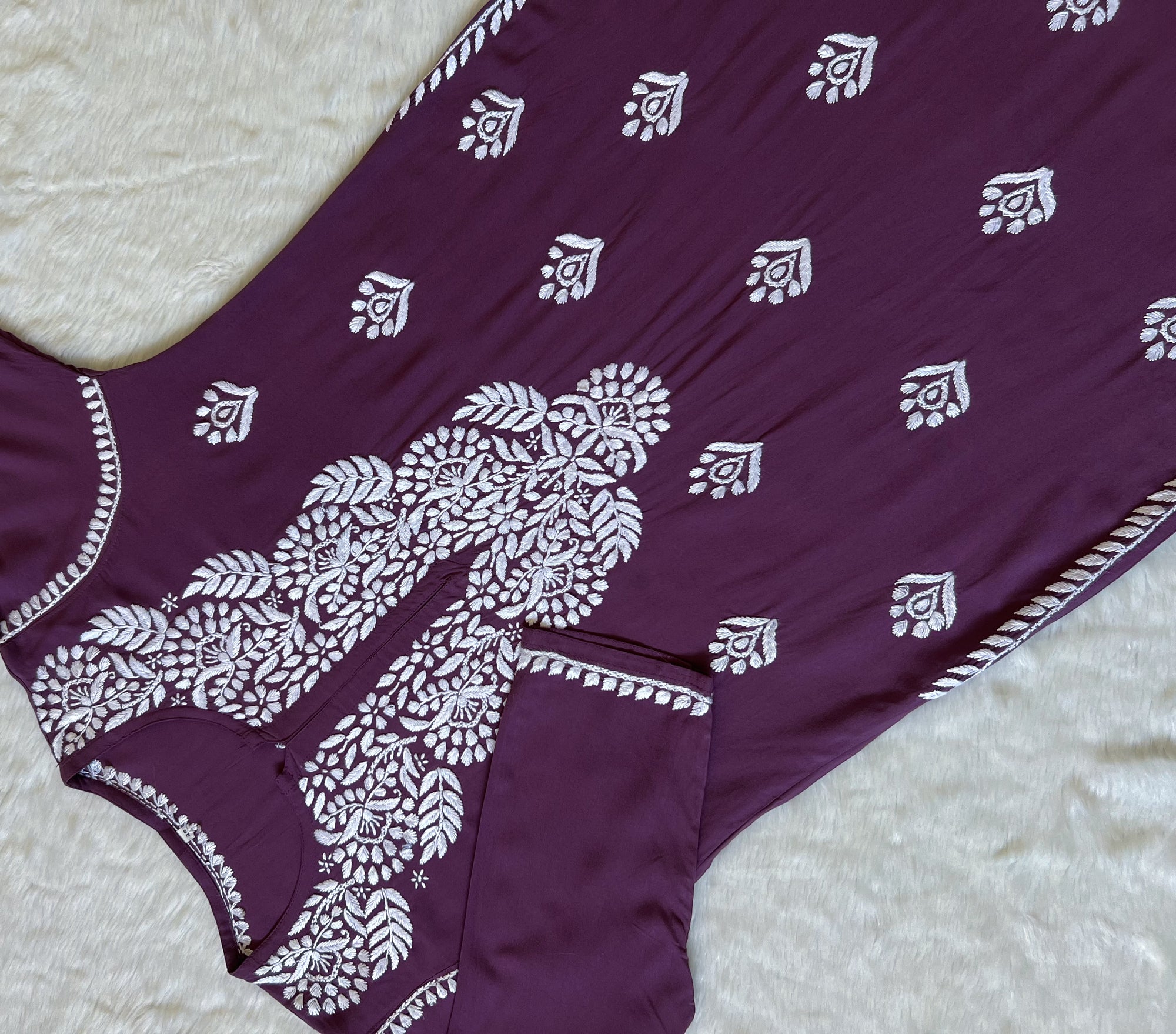 Mahi Mauve Purple Long Rayon Chikankari Kurta