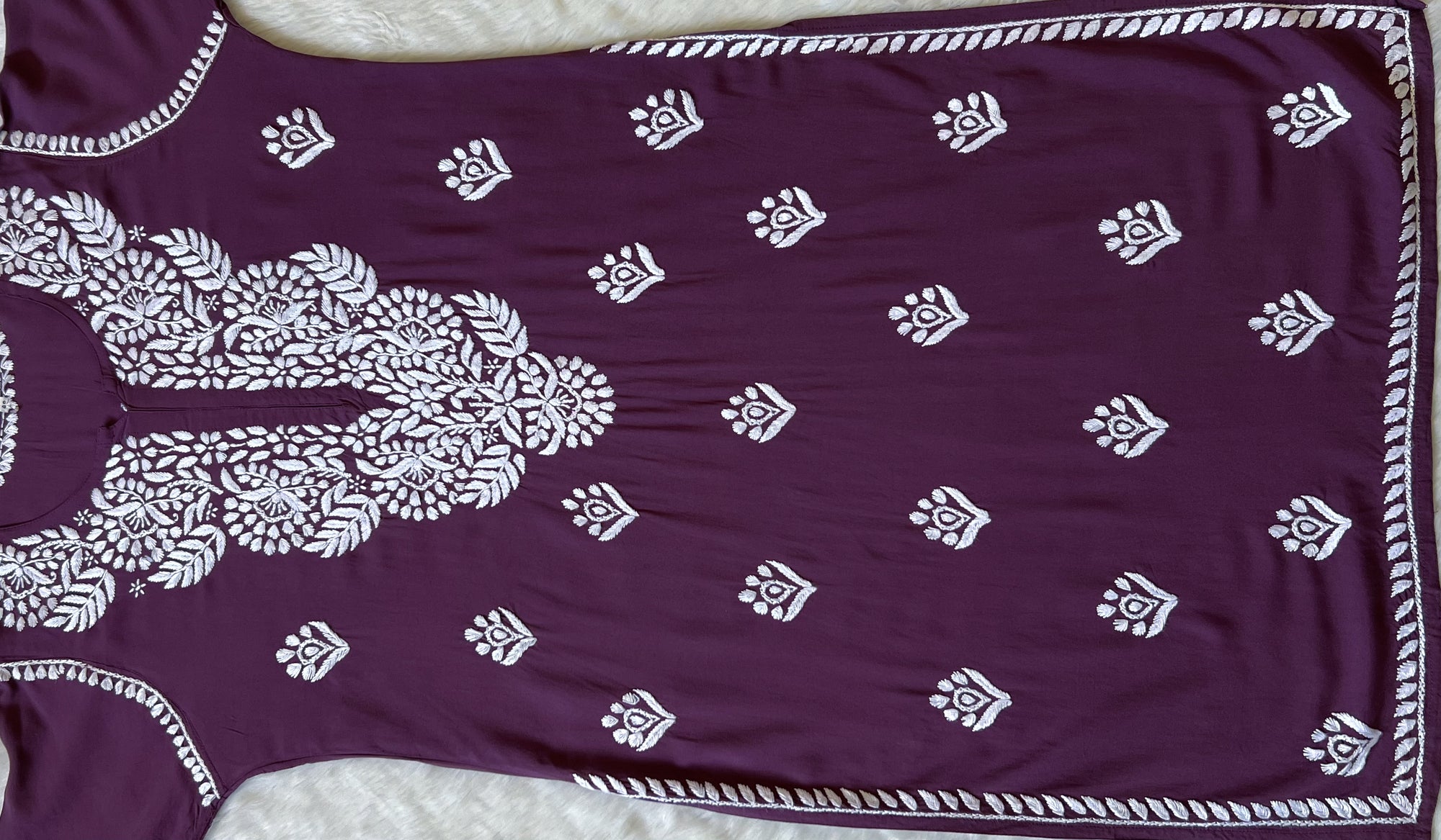 Mahi Mauve Purple Long Rayon Chikankari Kurta
