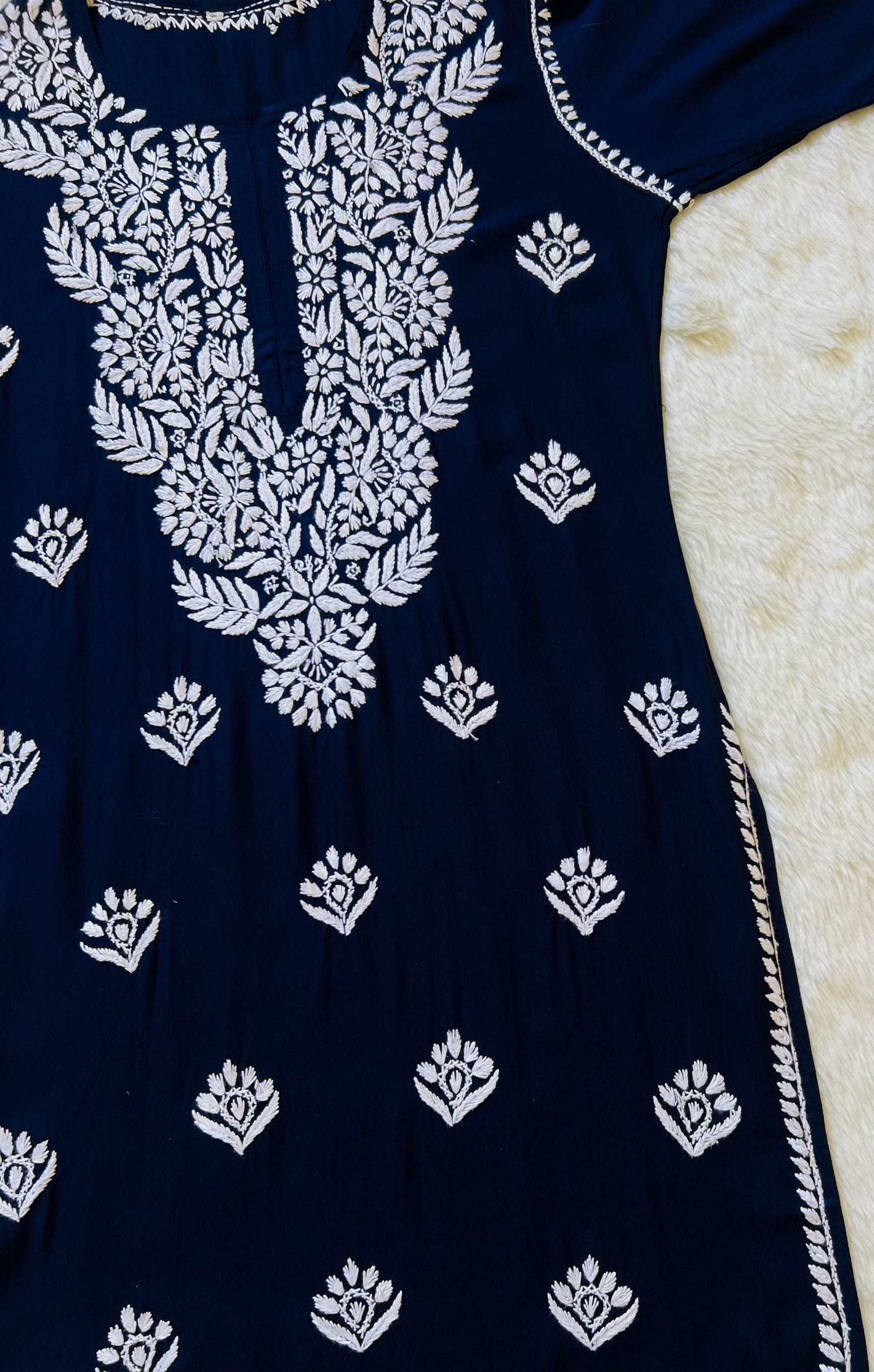 Mahi Navy Blue Long Rayon Chikankari Kurta