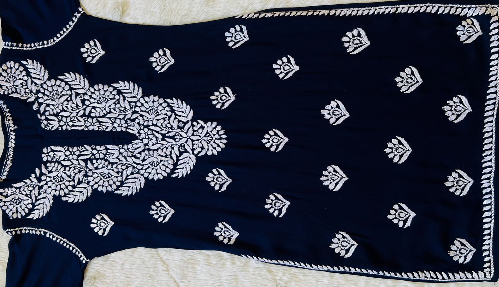 Mahi Navy Blue Long Rayon Chikankari Kurta