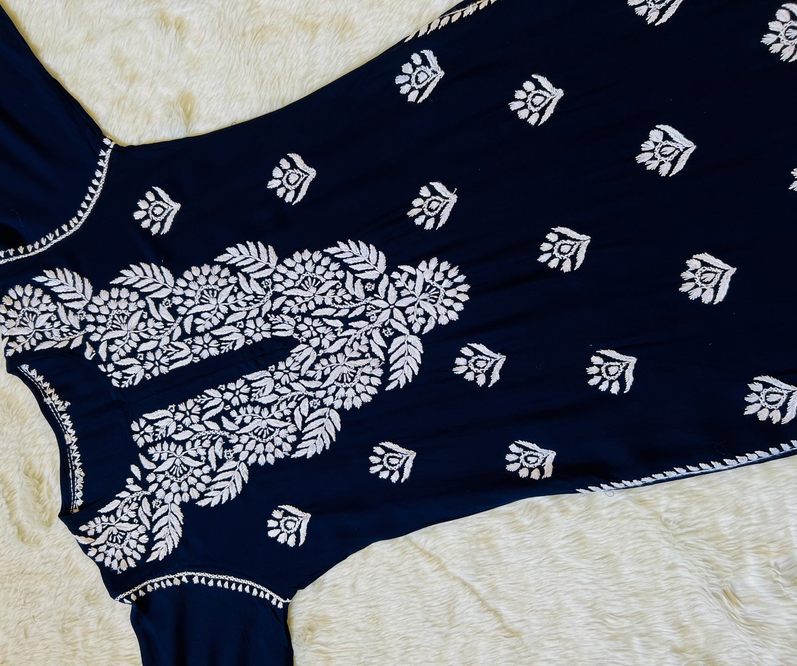 Mahi Navy Blue Long Rayon Chikankari Kurta