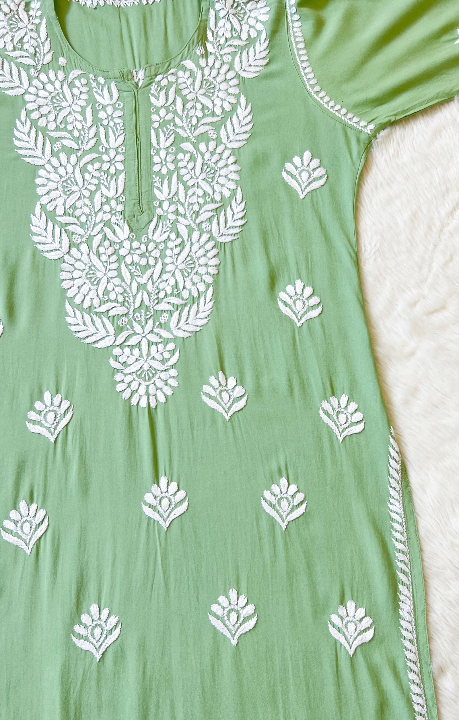 Mahi Pastel Green Long Rayon Chikankari Kurta