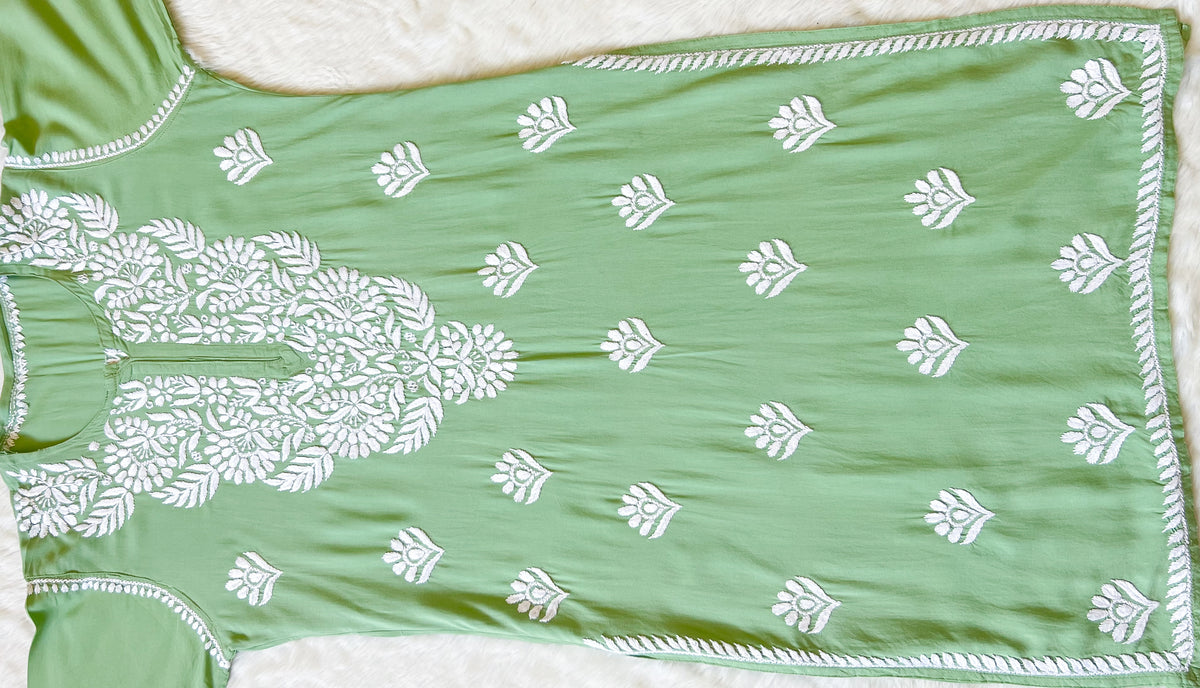 Mahi Pastel Green Long Rayon Chikankari Kurta