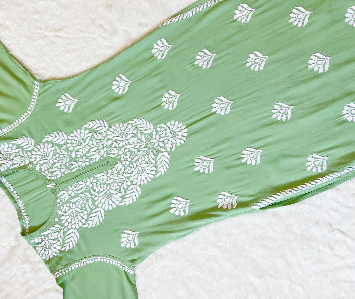 Mahi Pastel Green Long Rayon Chikankari Kurta