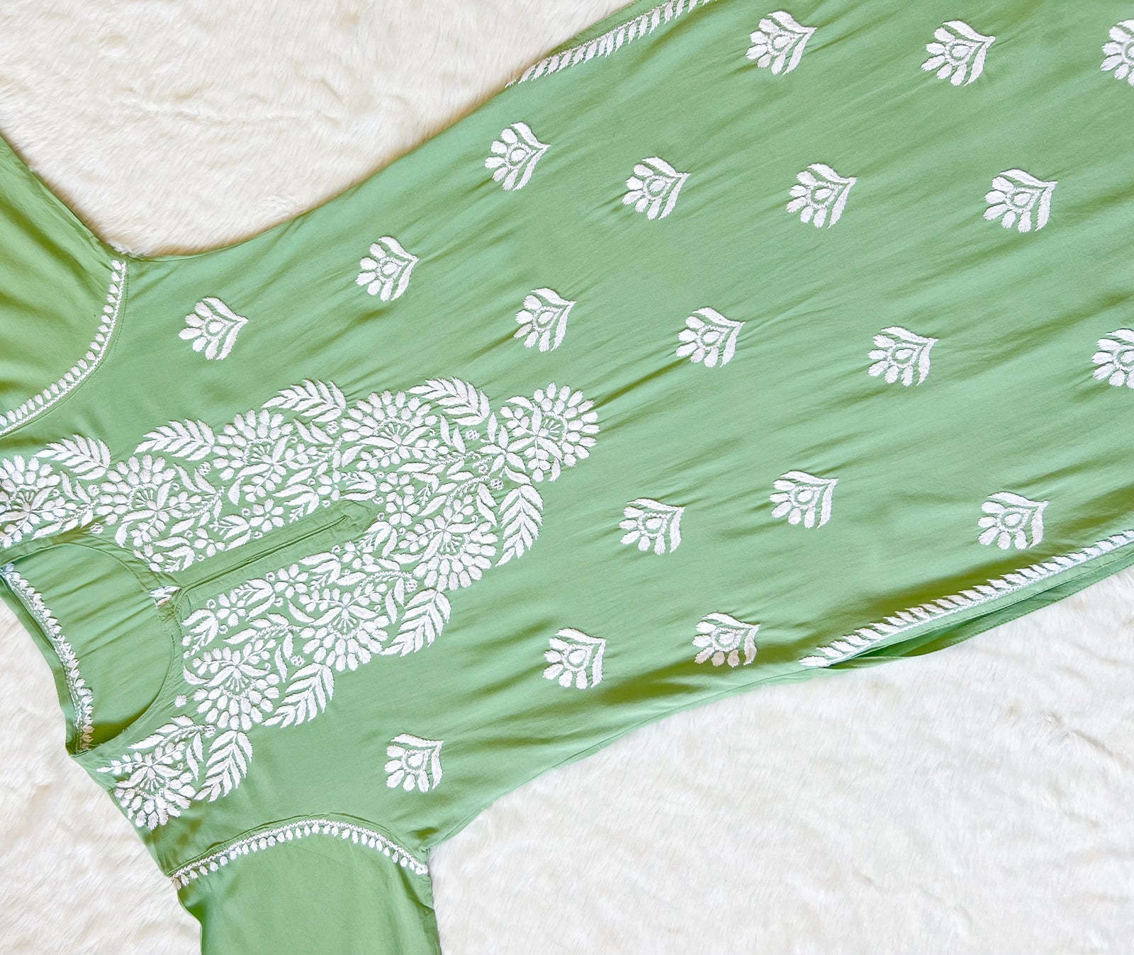 Mahi Pastel Green Long Rayon Chikankari Kurta