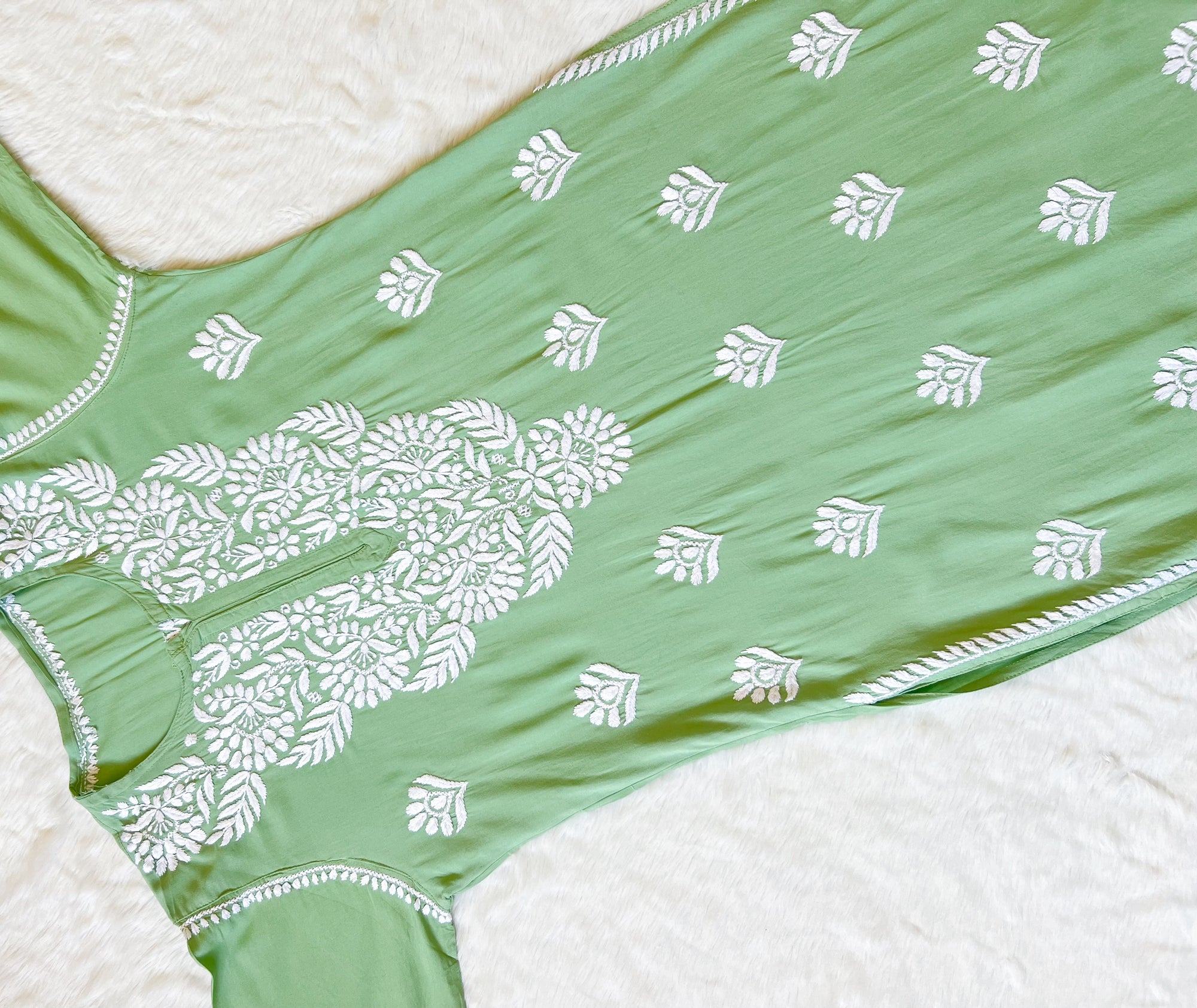 Mahi Pastel Green Long Rayon Chikankari Kurta