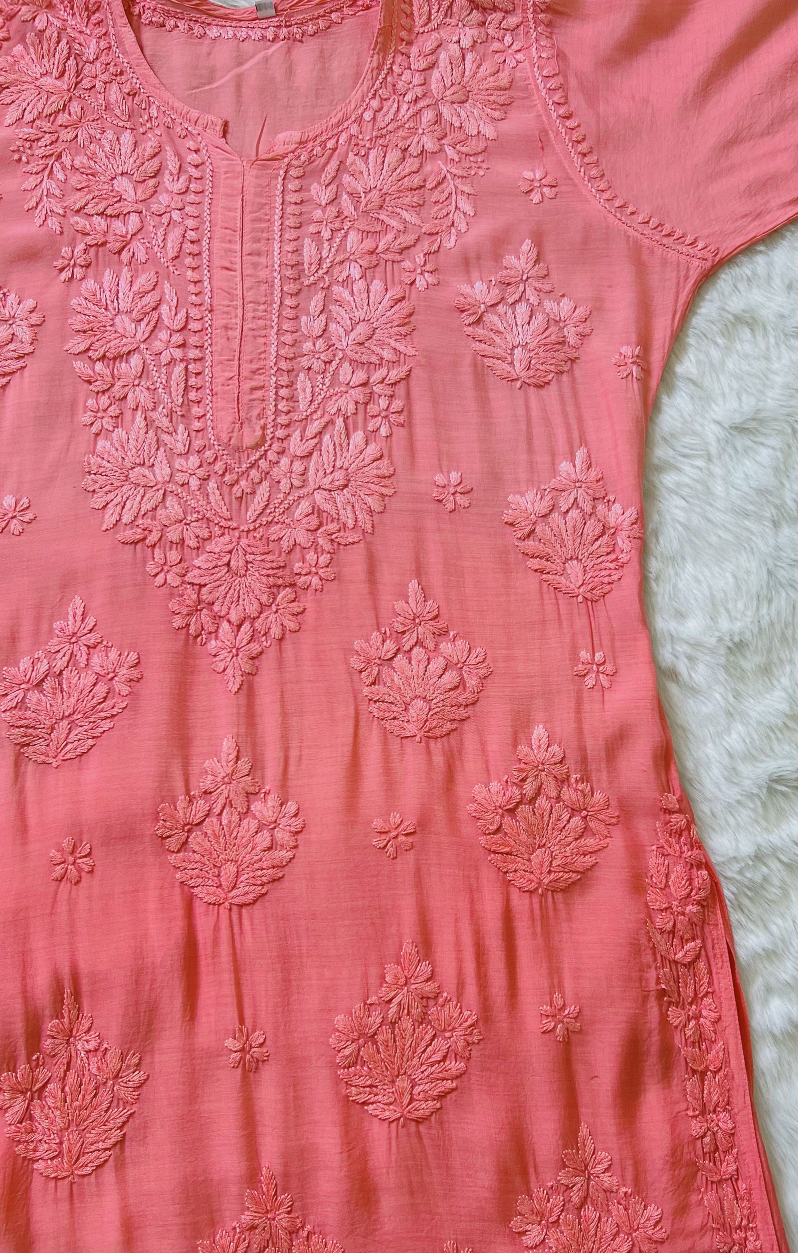Mahi Peach Muslin Chikan Kurta