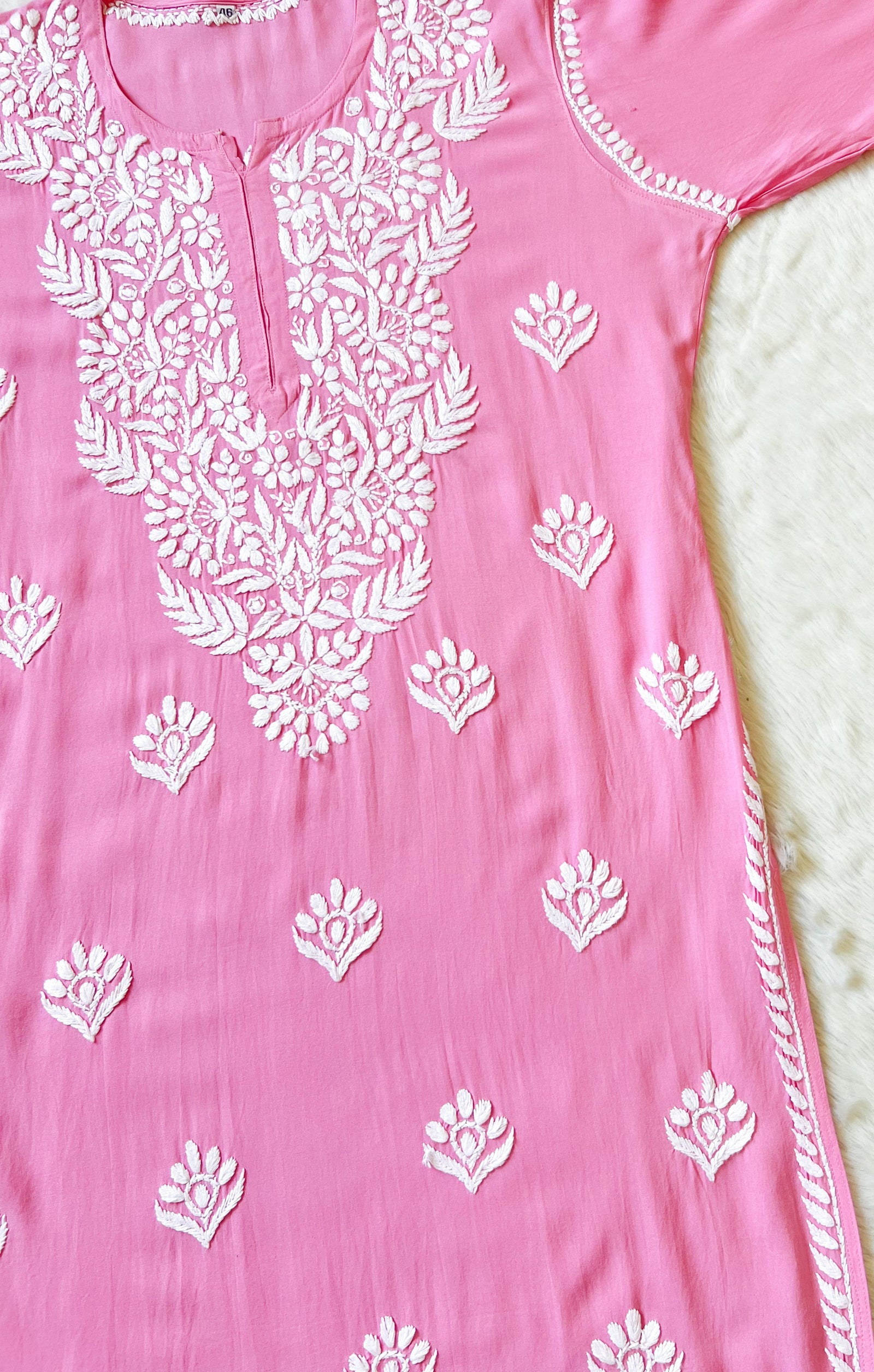 Mahi Pink Long Rayon Chikankari Kurta