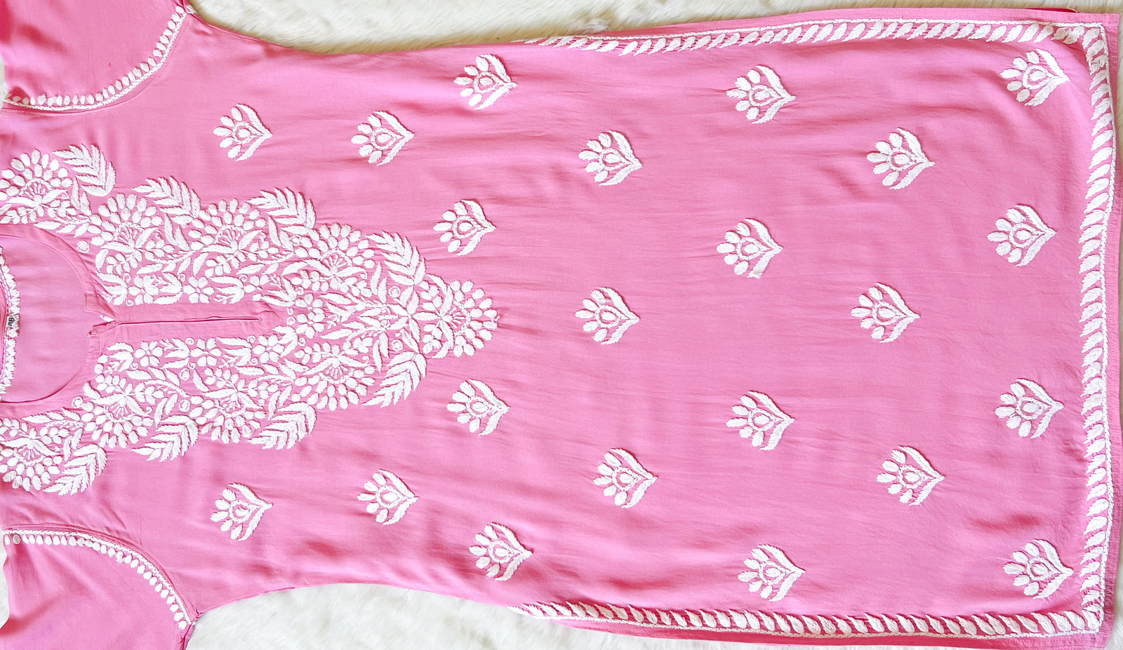 Mahi Pink Long Rayon Chikankari Kurta