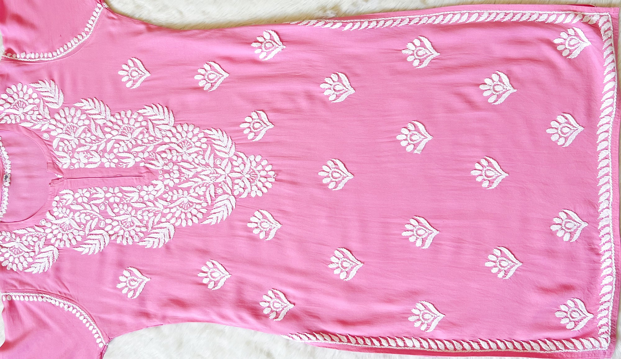 Mahi Pink Long Rayon Chikankari Kurta