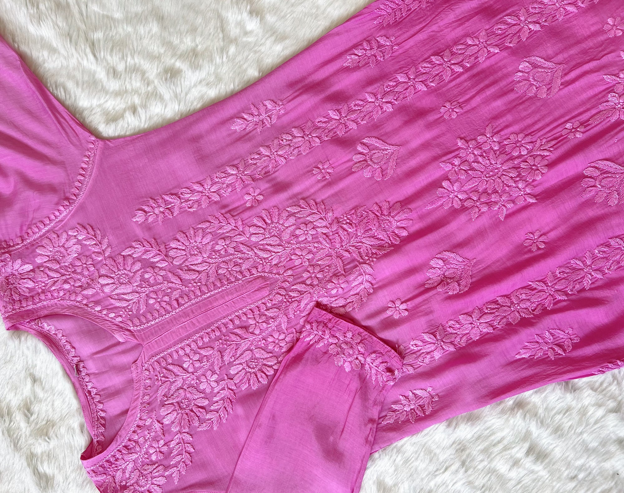 Mahi Pink Muslin Chikan Kurta