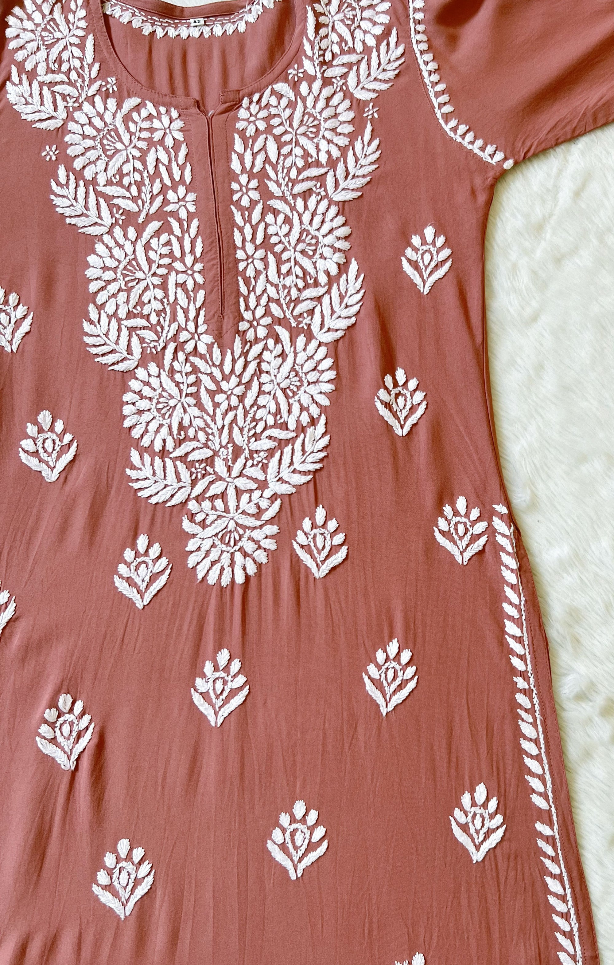 Mahi Rose Brown Long Rayon Chikankari Kurta