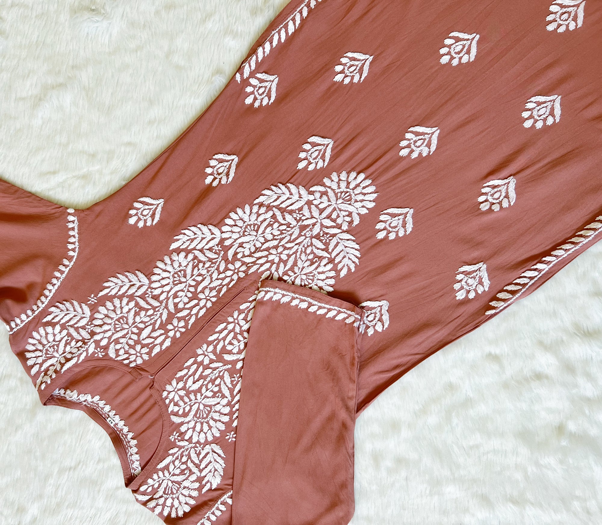 Mahi Rose Brown Long Rayon Chikankari Kurta