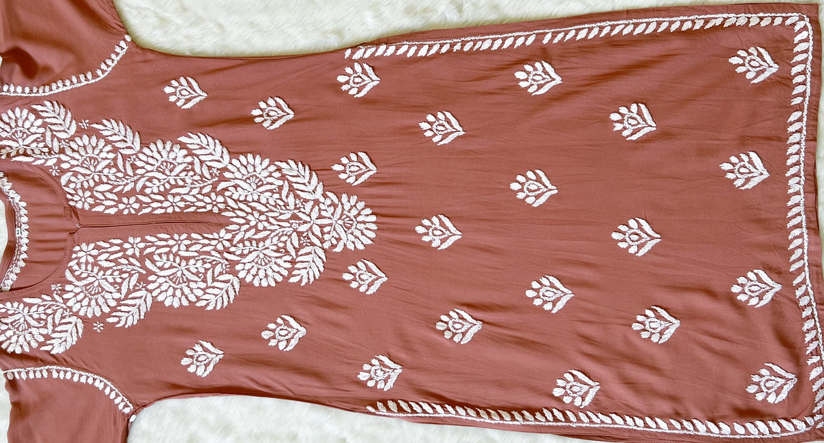 Mahi Rose Brown Long Rayon Chikankari Kurta