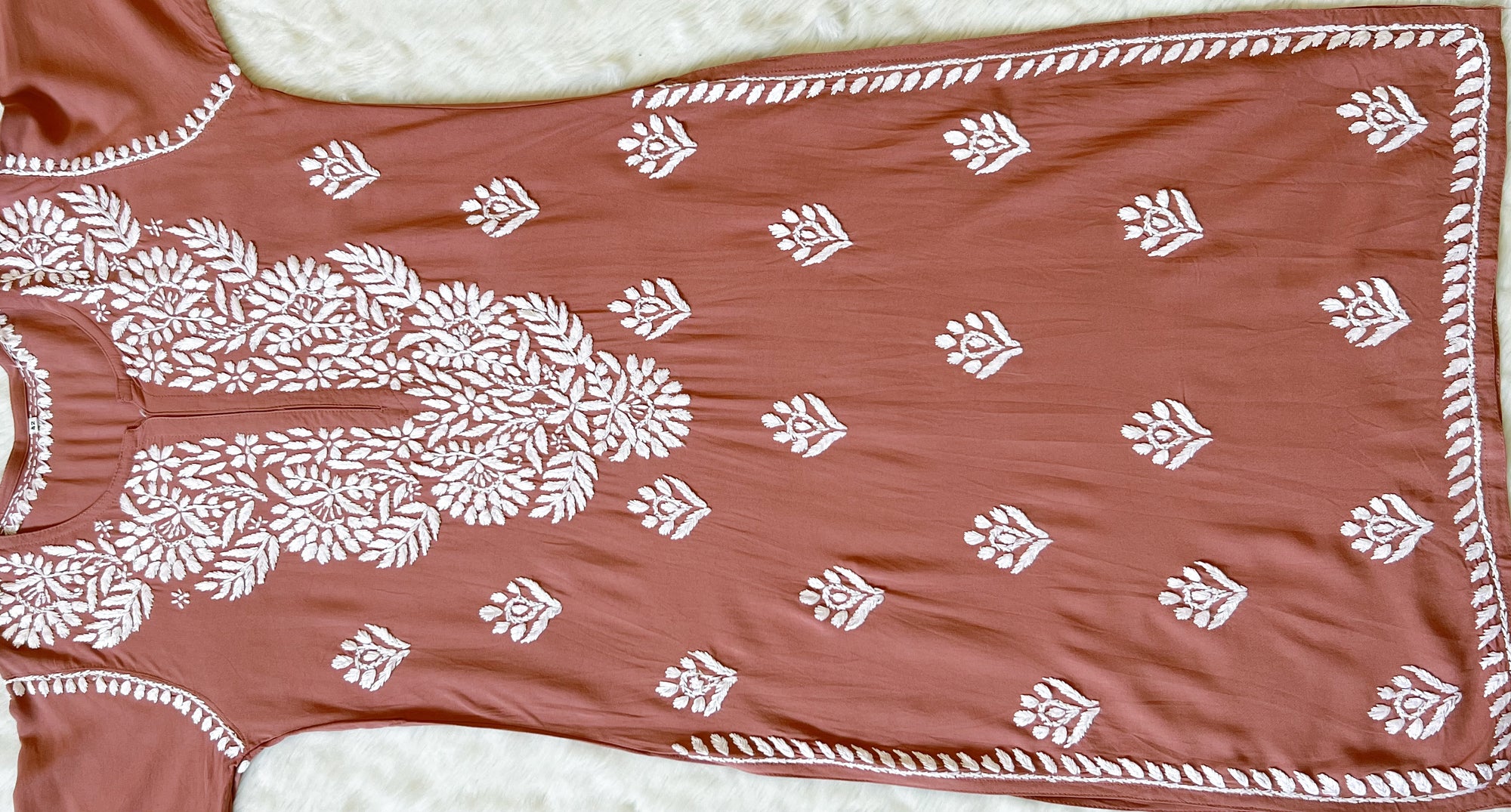 Mahi Rose Brown Long Rayon Chikankari Kurta