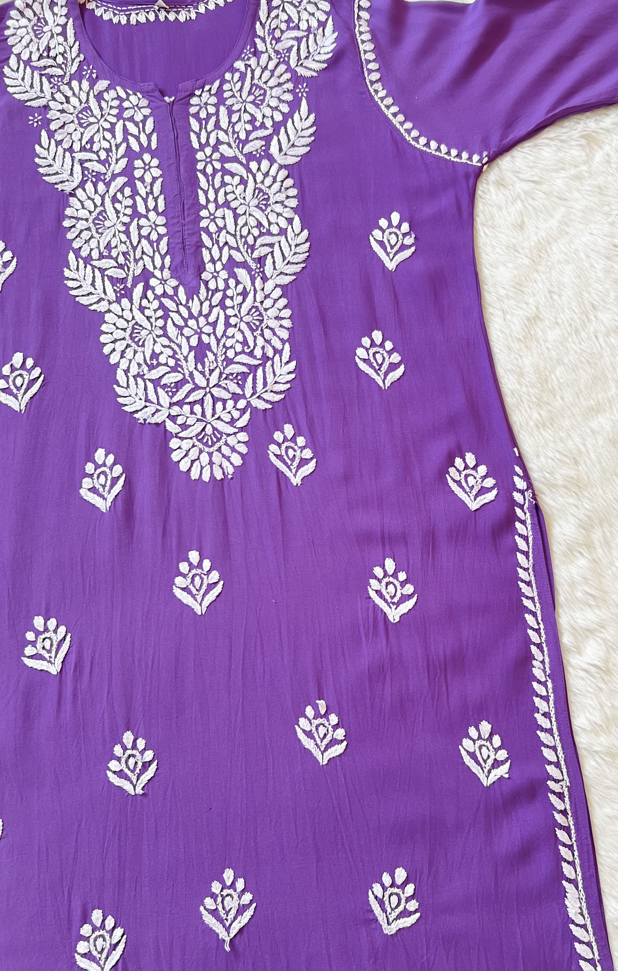 Mahi Royal Purple Long Rayon Chikankari Kurta