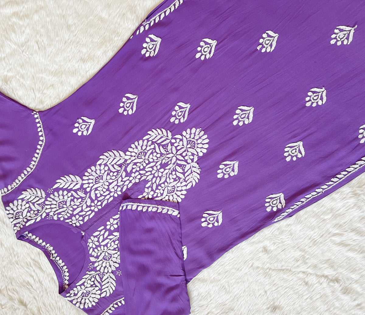 Mahi Royal Purple Long Rayon Chikankari Kurta