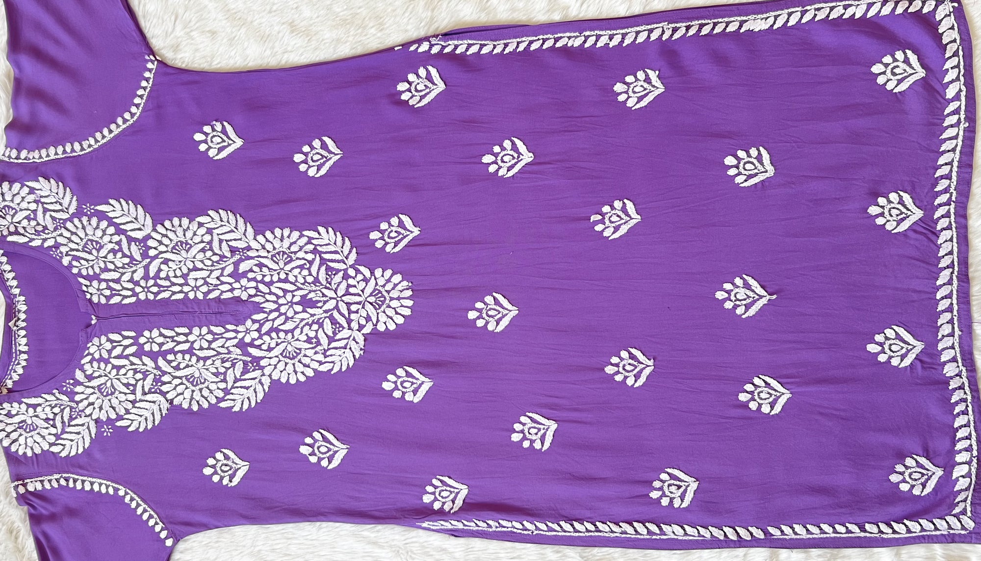 Mahi Royal Purple Long Rayon Chikankari Kurta