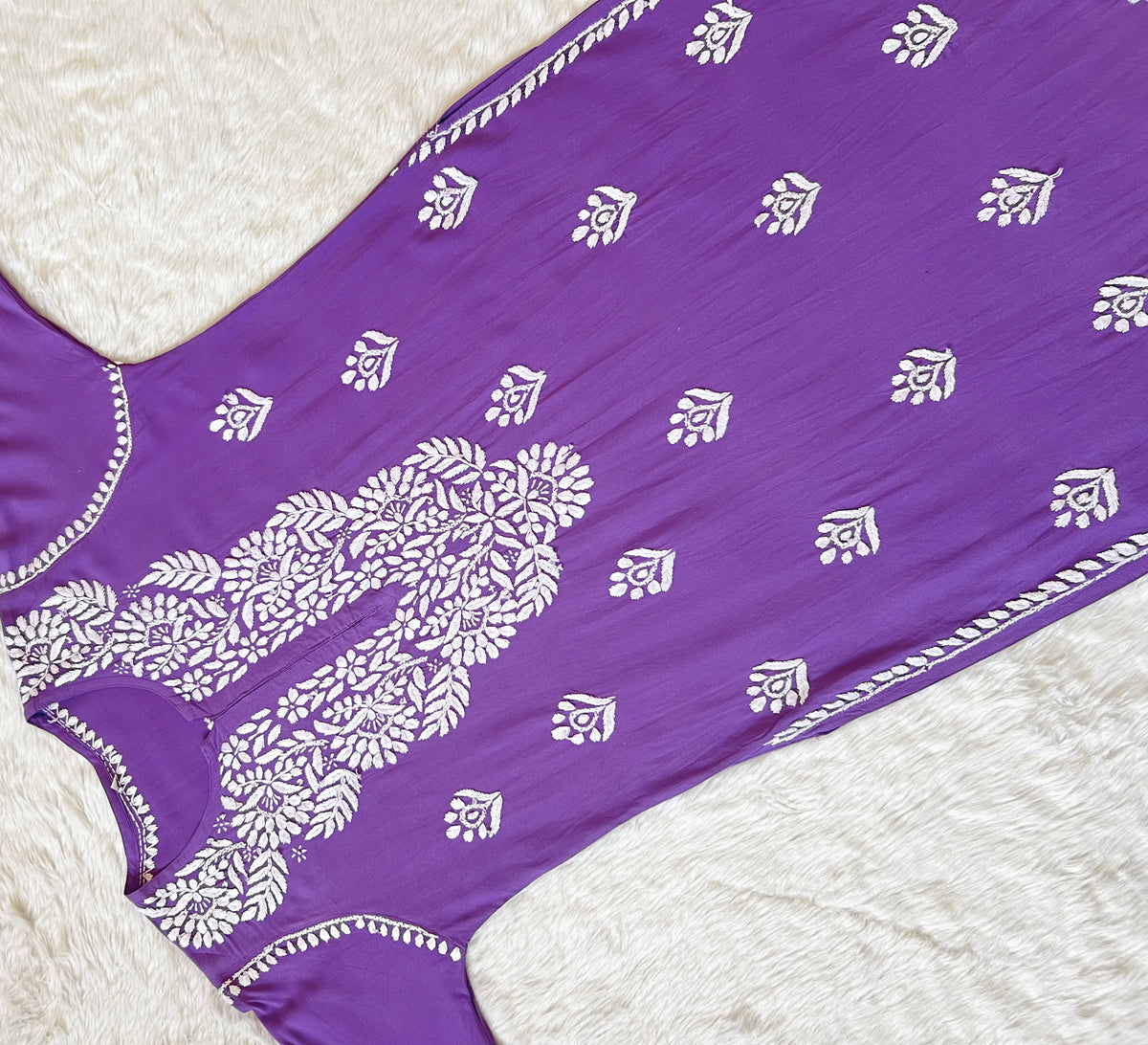 Mahi Royal Purple Long Rayon Chikankari Kurta