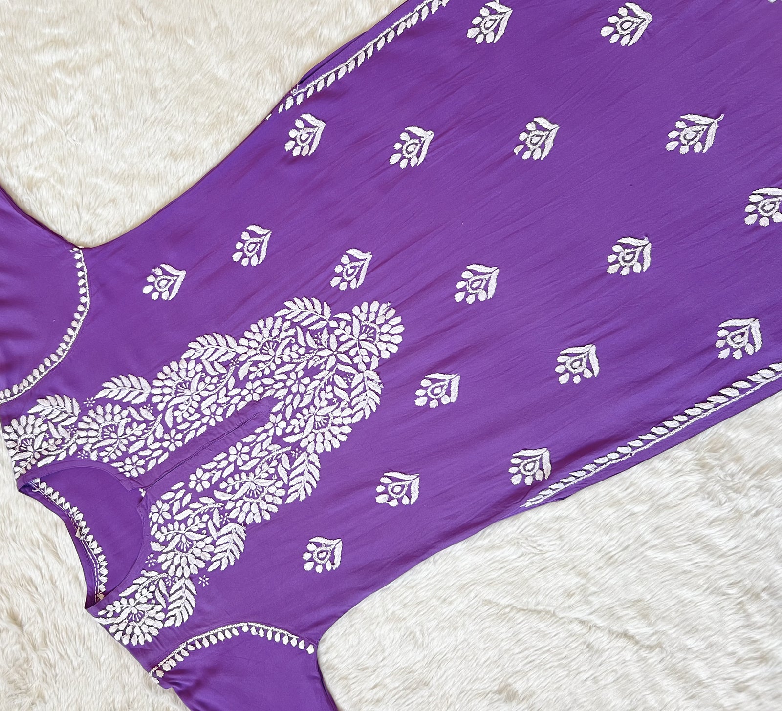 Mahi Royal Purple Long Rayon Chikankari Kurta