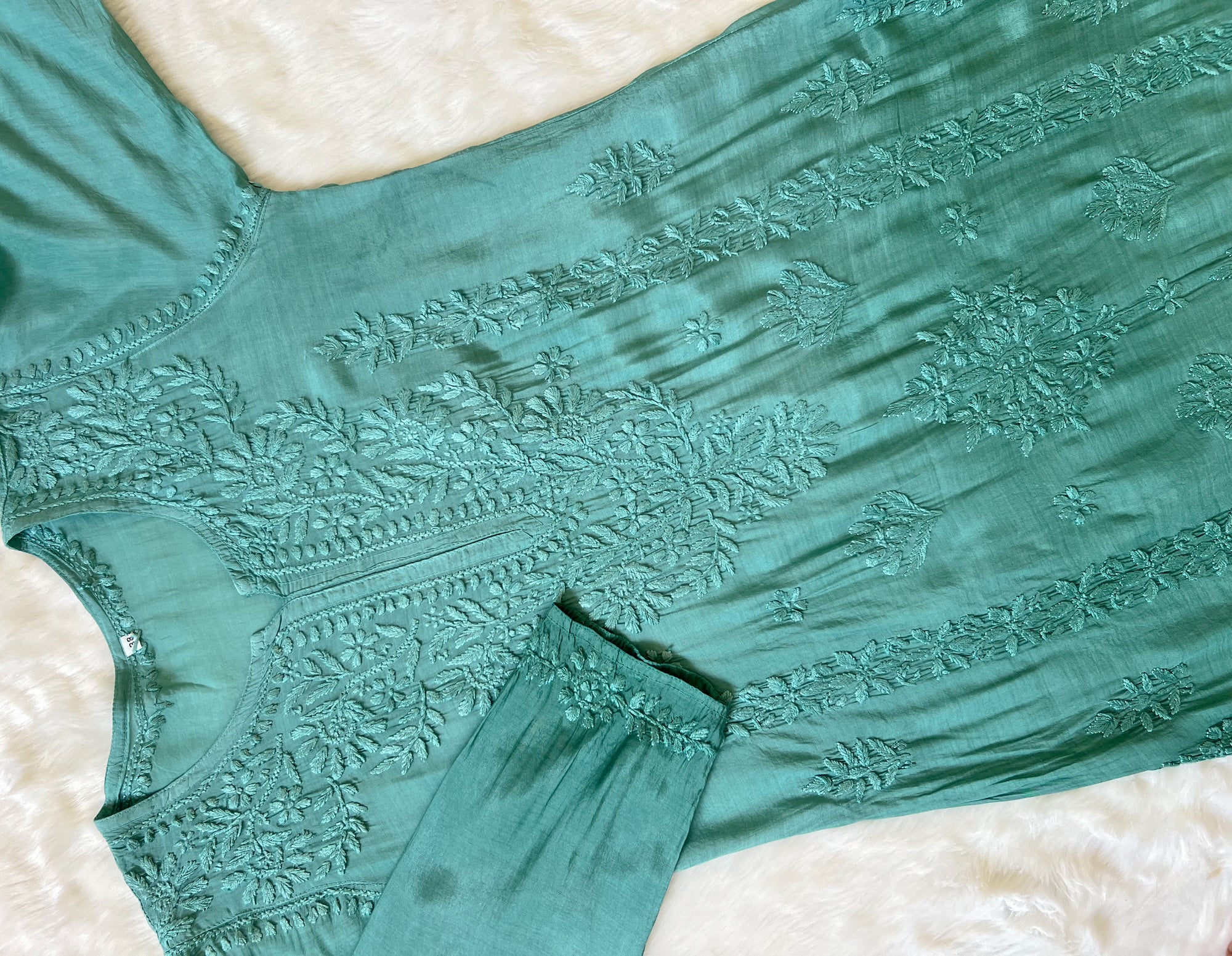 Mahi Sage Green Muslin Chikan Kurta
