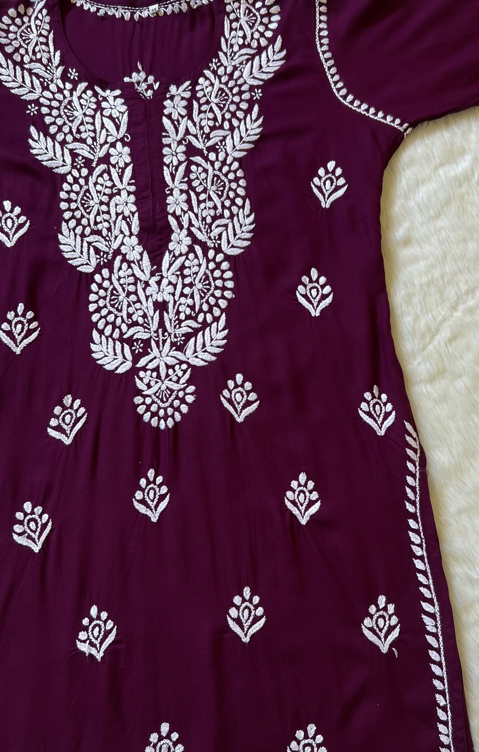 Mahi Wine Long Rayon Chikankari Kurta
