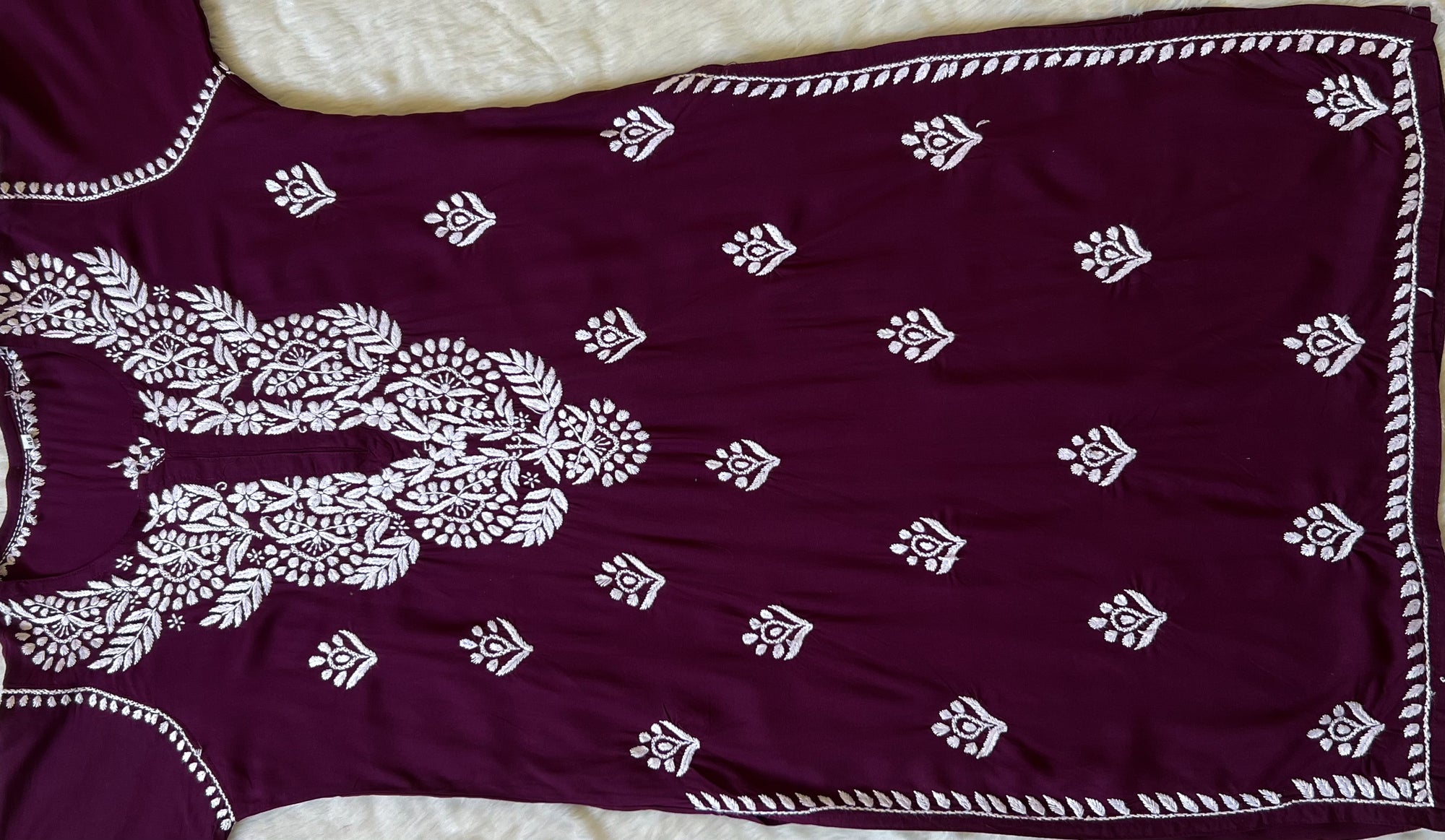 Mahi Wine Long Rayon Chikankari Kurta