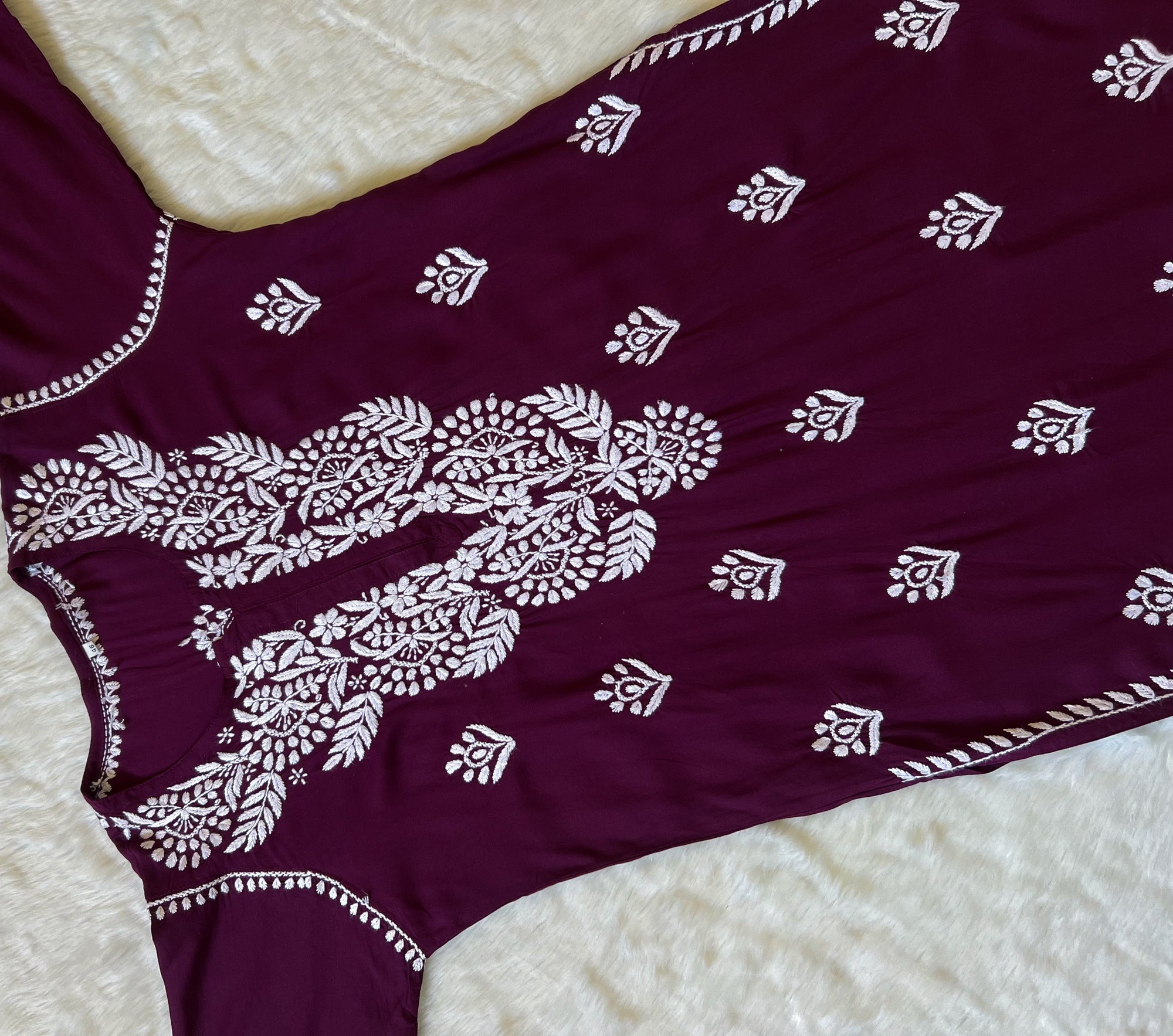 Mahi Wine Long Rayon Chikankari Kurta