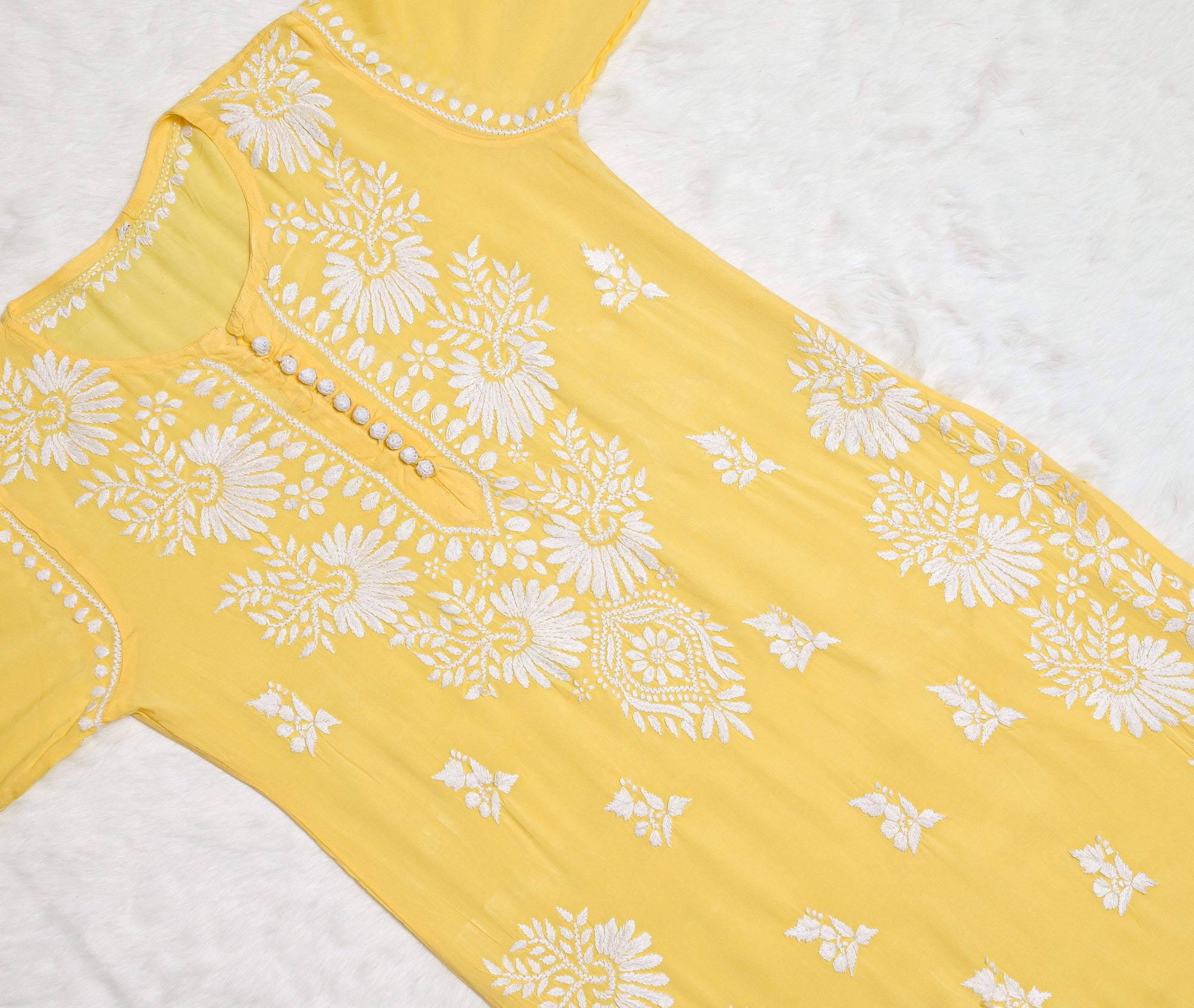 Mango Yellow Modal Kurta with Chikankari Handwork