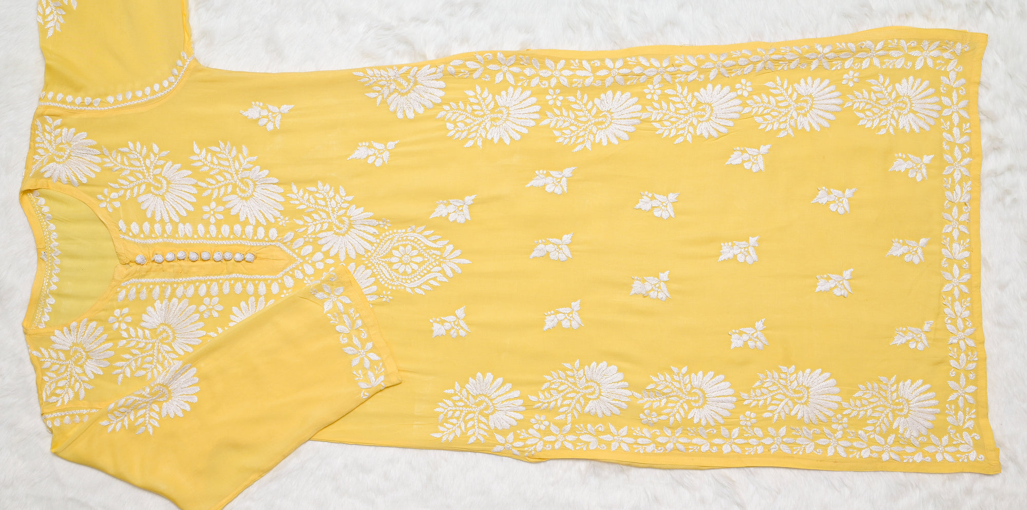 Mango Yellow Modal Kurta with Chikankari Handwork