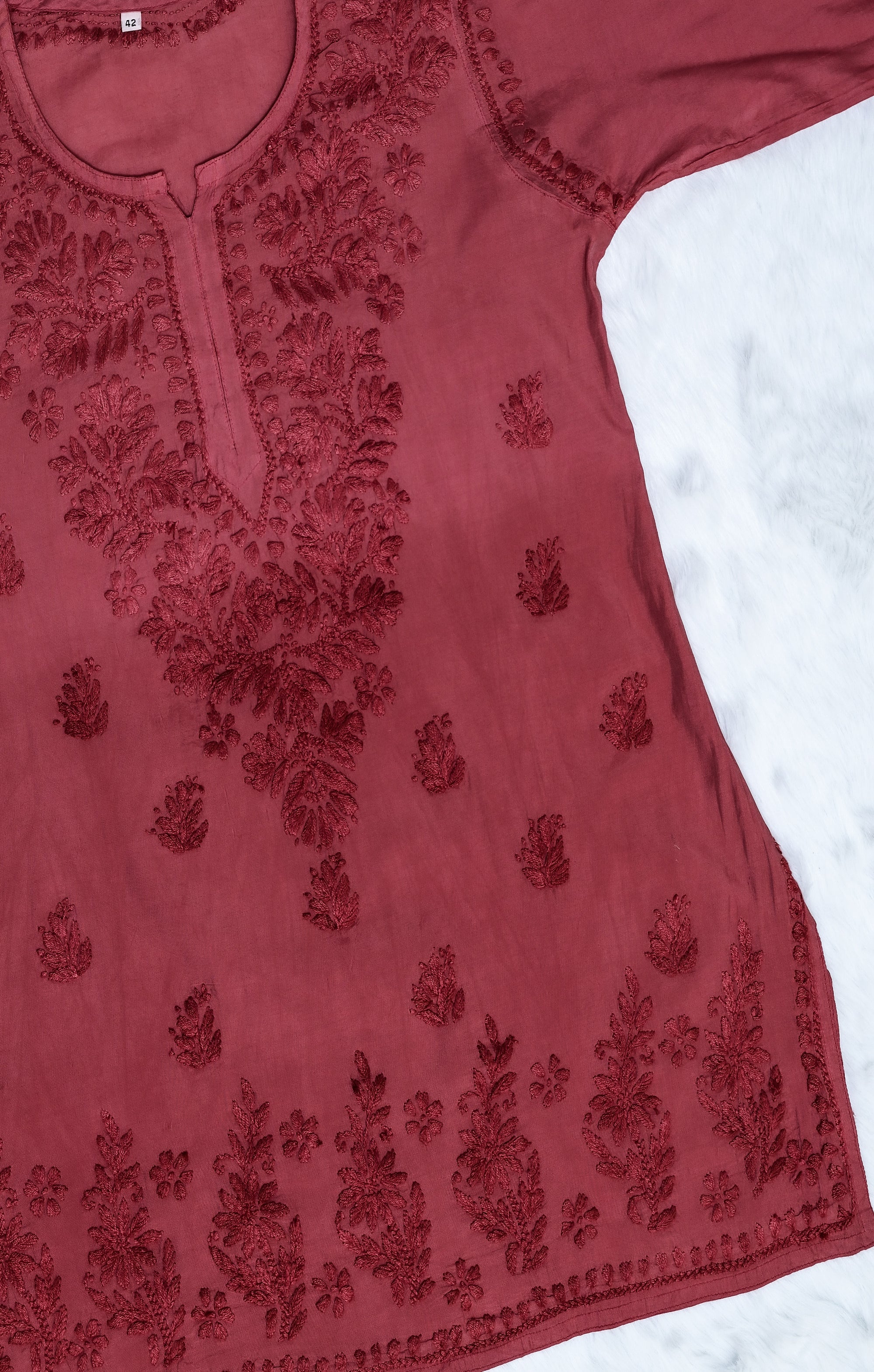 Maroon Chanderi Short Ombre Chikankari Kurta