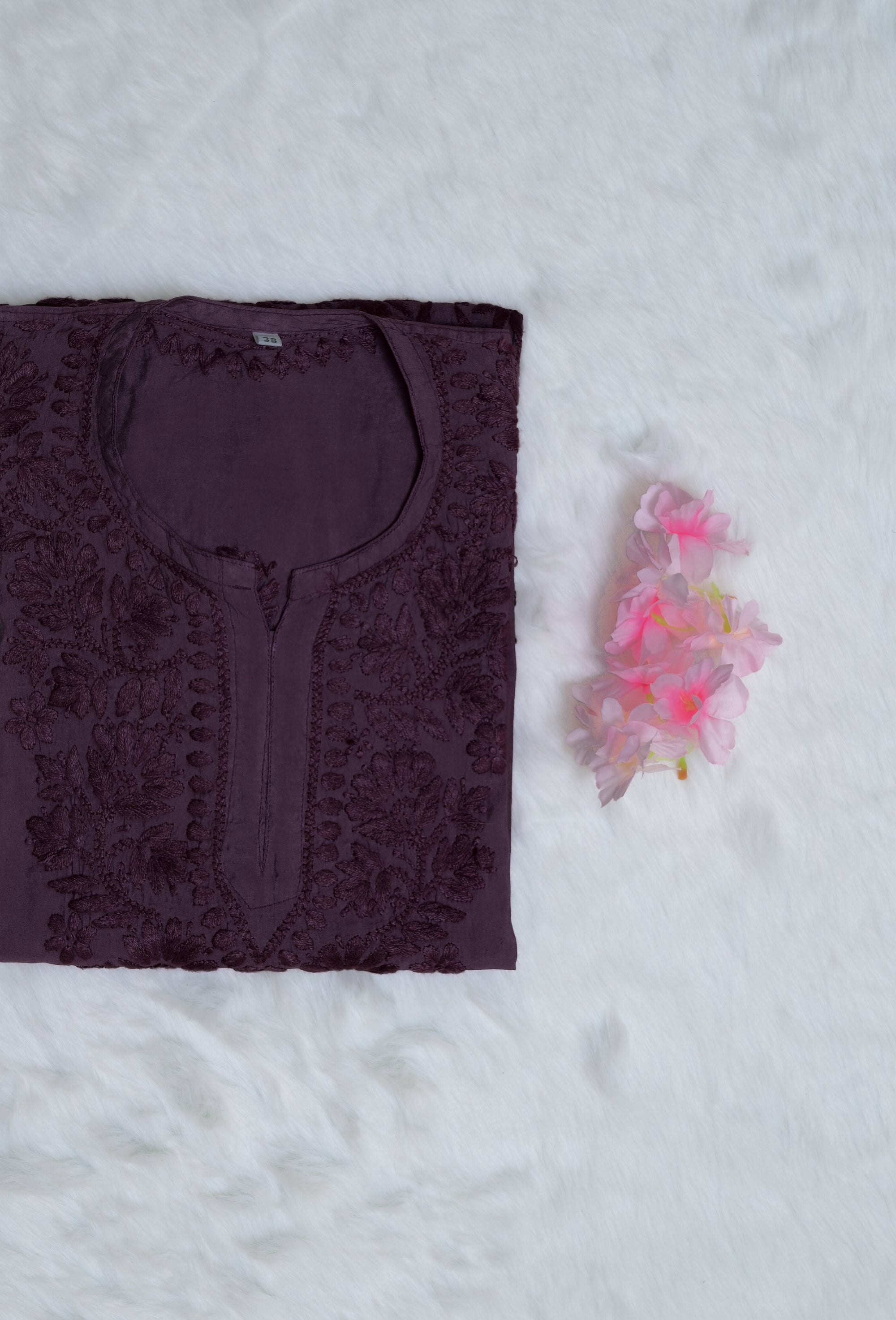 Mauve Purple Chanderi Short Ombre Chikankari Kurta