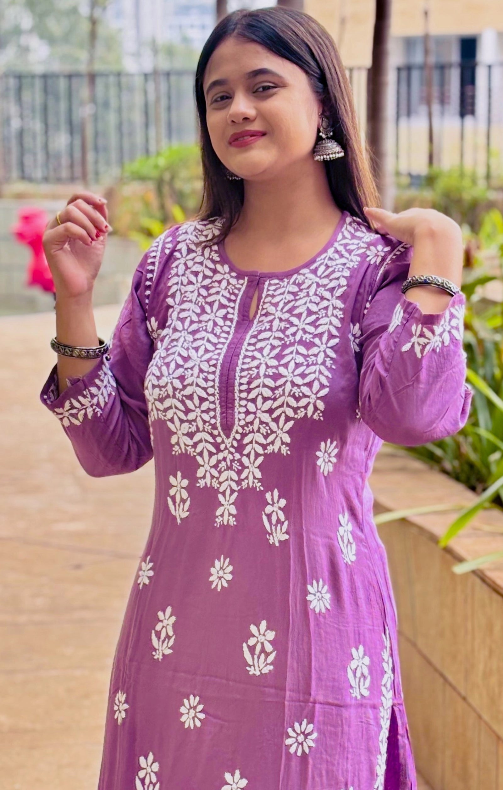 Mauve Purple Colour Long Modal Chikankari Kurta