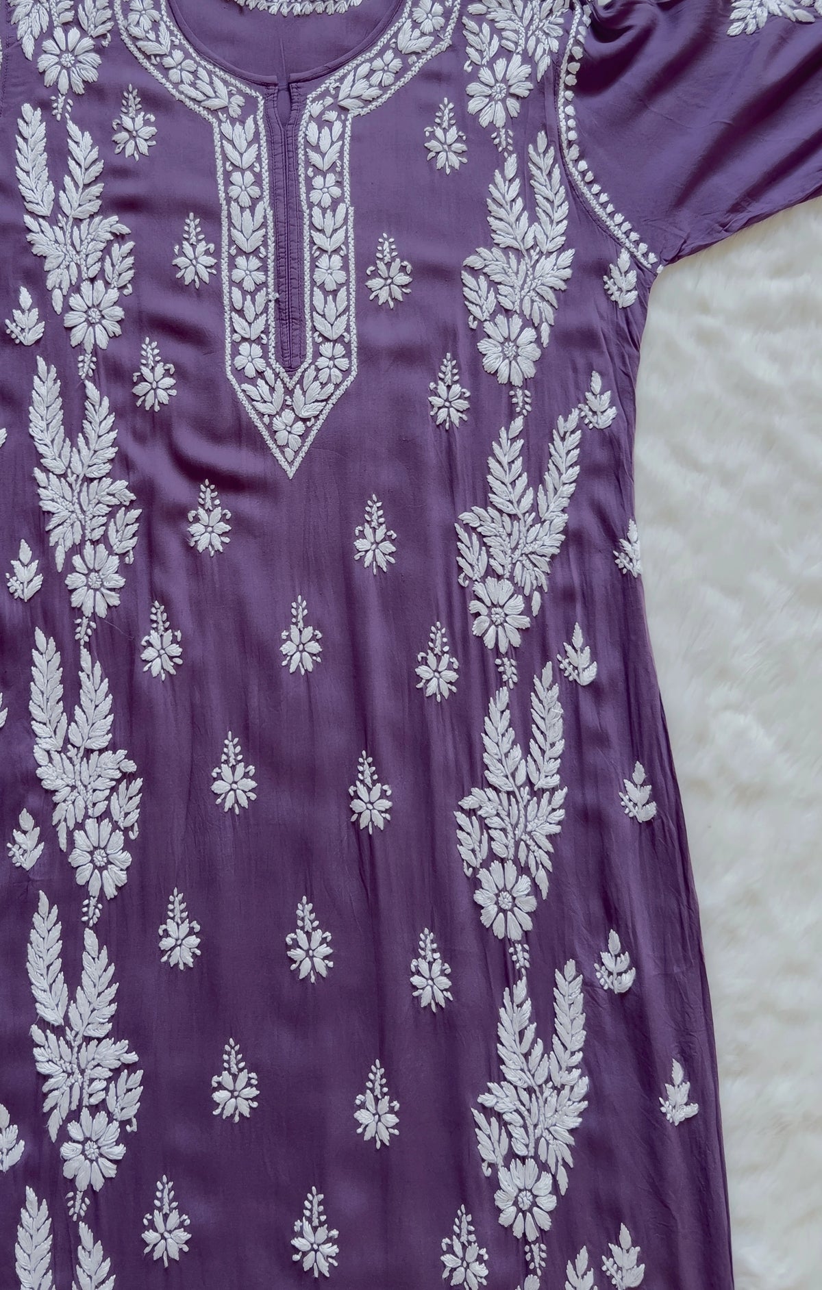 Mauve Purple Long Modal Kurta with Double Side Chikankari Handwork