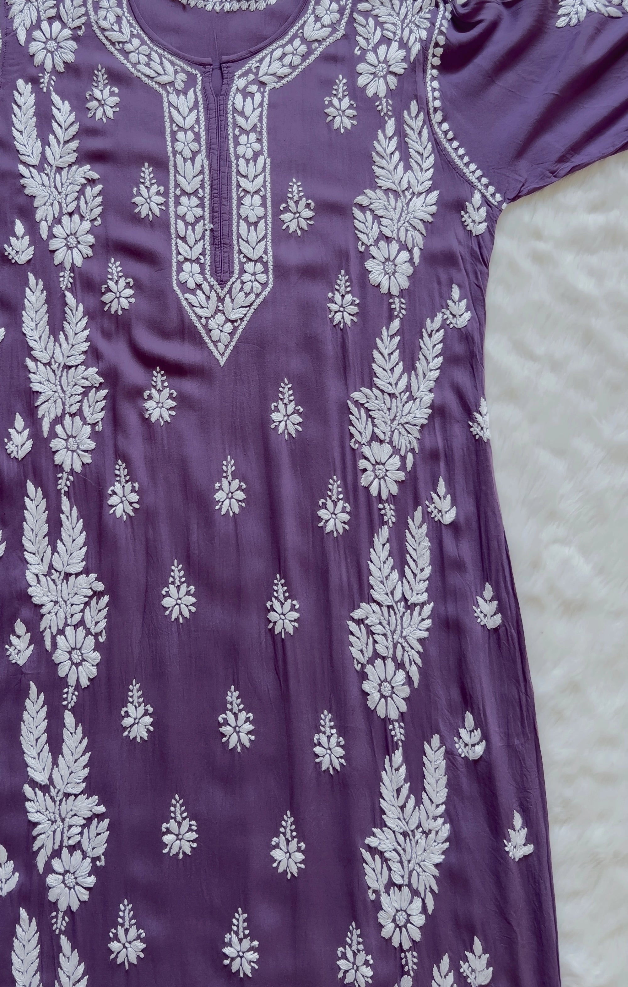 Mauve Purple Long Modal Kurta with Double Side Chikankari Handwork