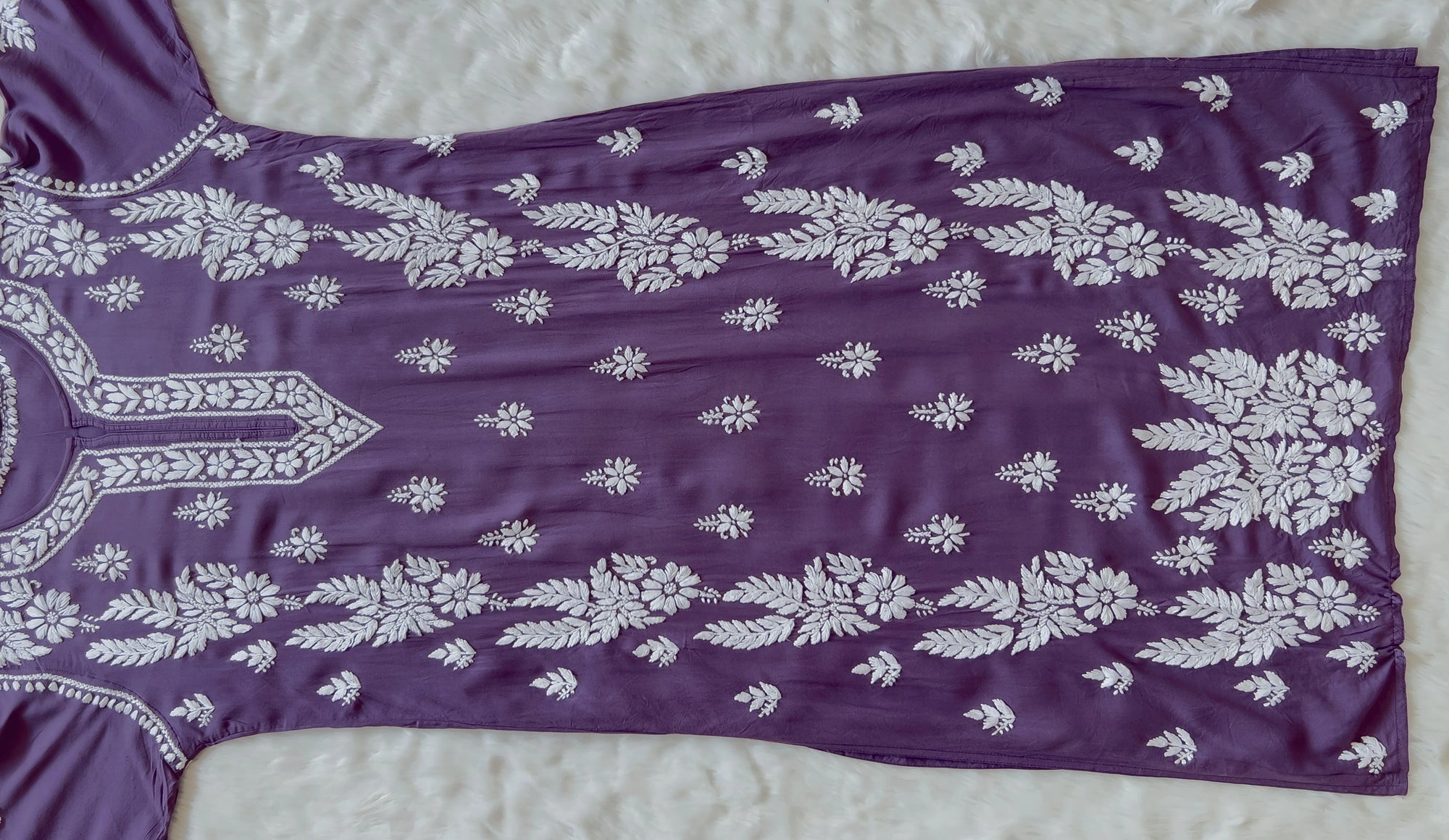 Mauve Purple Long Modal Kurta with Double Side Chikankari Handwork